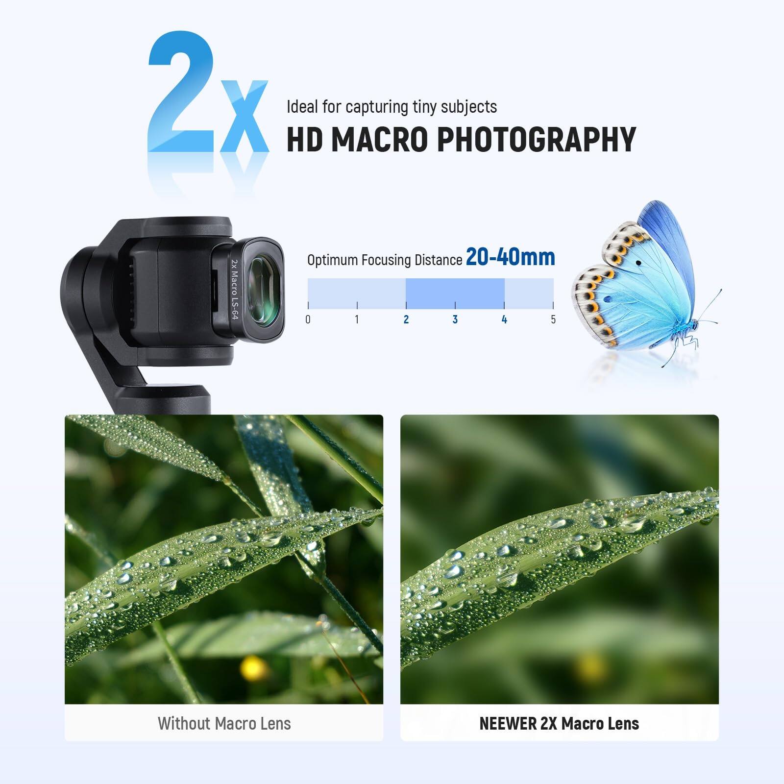 2x Ideal HD for MACRO capturing tiny PHOTOGRAPHY subjects CV 2 Macro LS-64 Optimum Focusing Distance 20-40mm

Without Macro Lens

NEEWER 2X Macro Lens