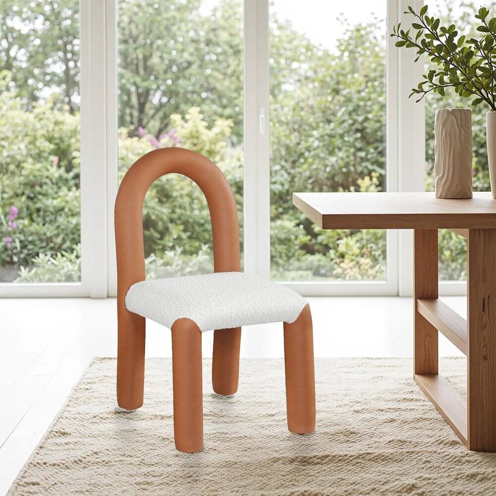 Alt View 1. Meridian Furniture - Amari Cognac Vegan Leather and Boucle Fabric Dining Chair, Set of 2 - Brown.