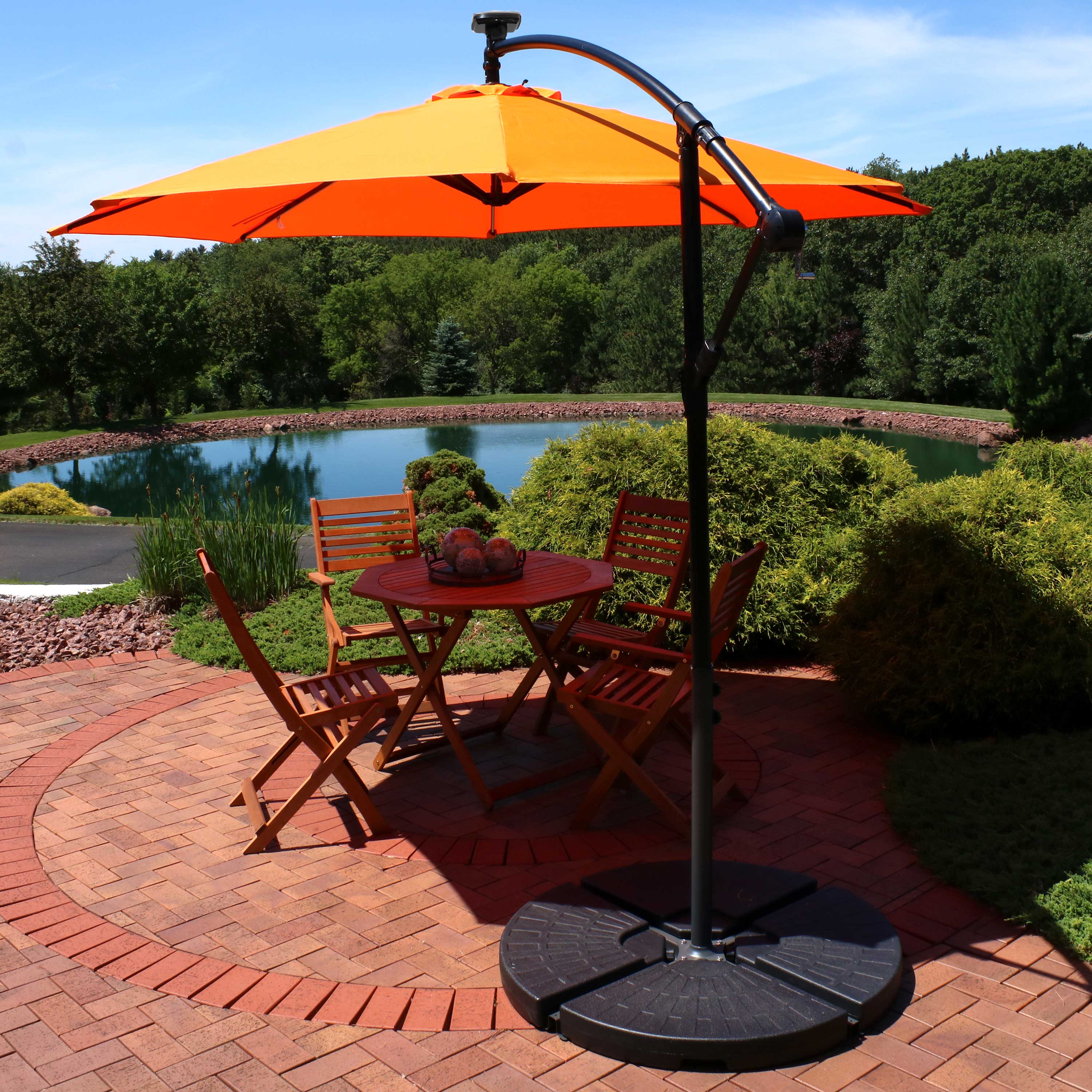 Alt View 4. Sunnydaze - 9.5 ft Solar Cantilever Offset Patio Umbrella - Tangerine.