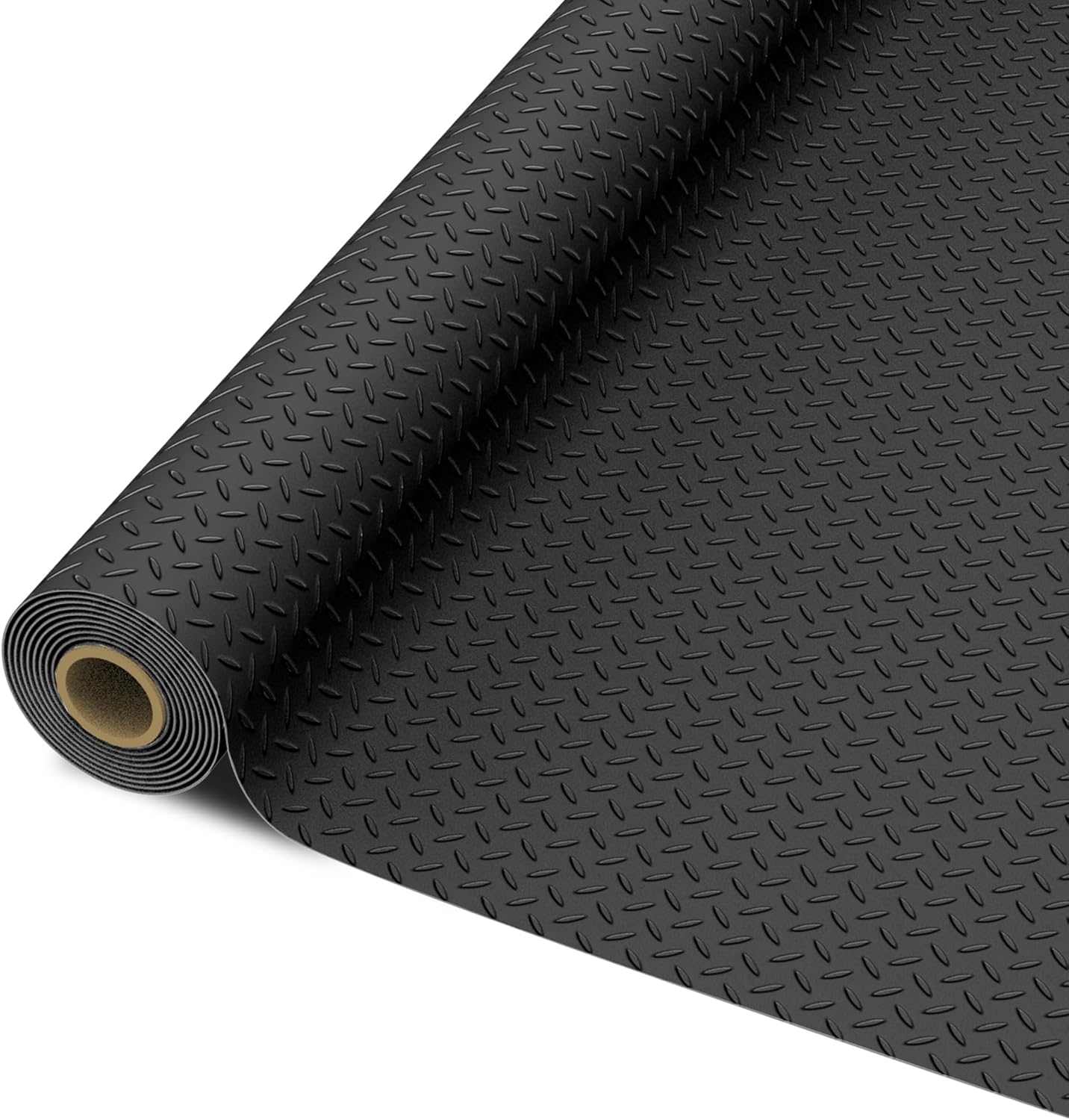 Front. Essen Blissed - 7.5 x 20 FT Garage Floor Mat, 2.5 mm Thickness Diamond PVC Roll, Floor Protector Mat for Garage Warehouse Gyms, Black.