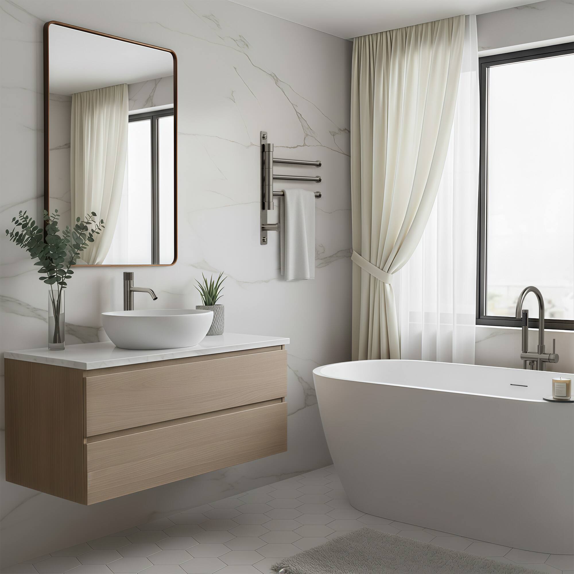 Left. GRANDJOY - 3-Arm Swivel Towel Bar Wall Mount 180-Degree Rotating Holder 23.6 Inch Stainless Steel Bathroom Organizer - Brushed Nickel.