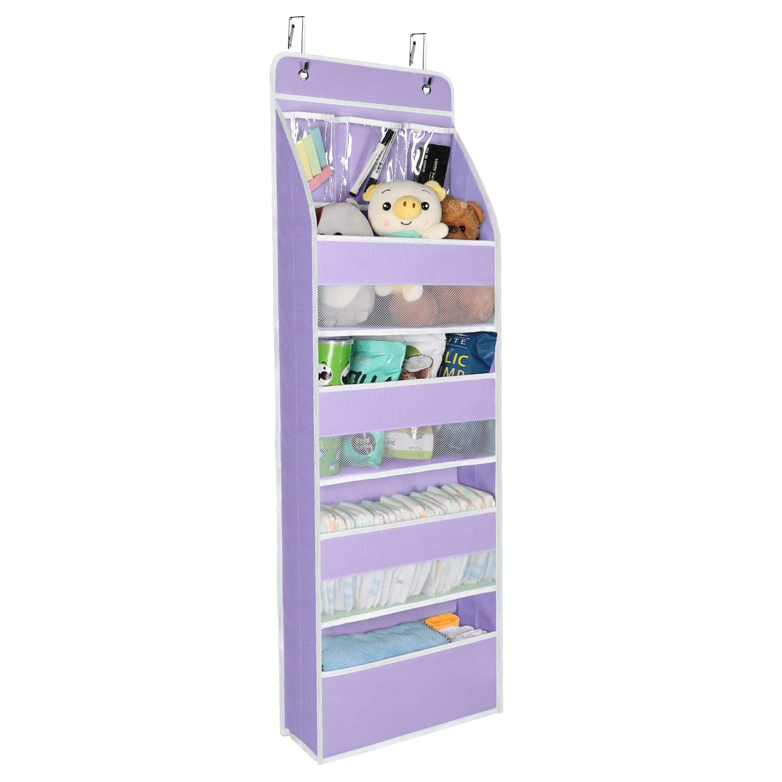 Dapper Styles - 5-shelf Fabric Door Storage Over Hanging Organizer With 4 Pockets And 3 Pvc Closet Cabinet Wall Mount Organ - Purple-5 LAYER