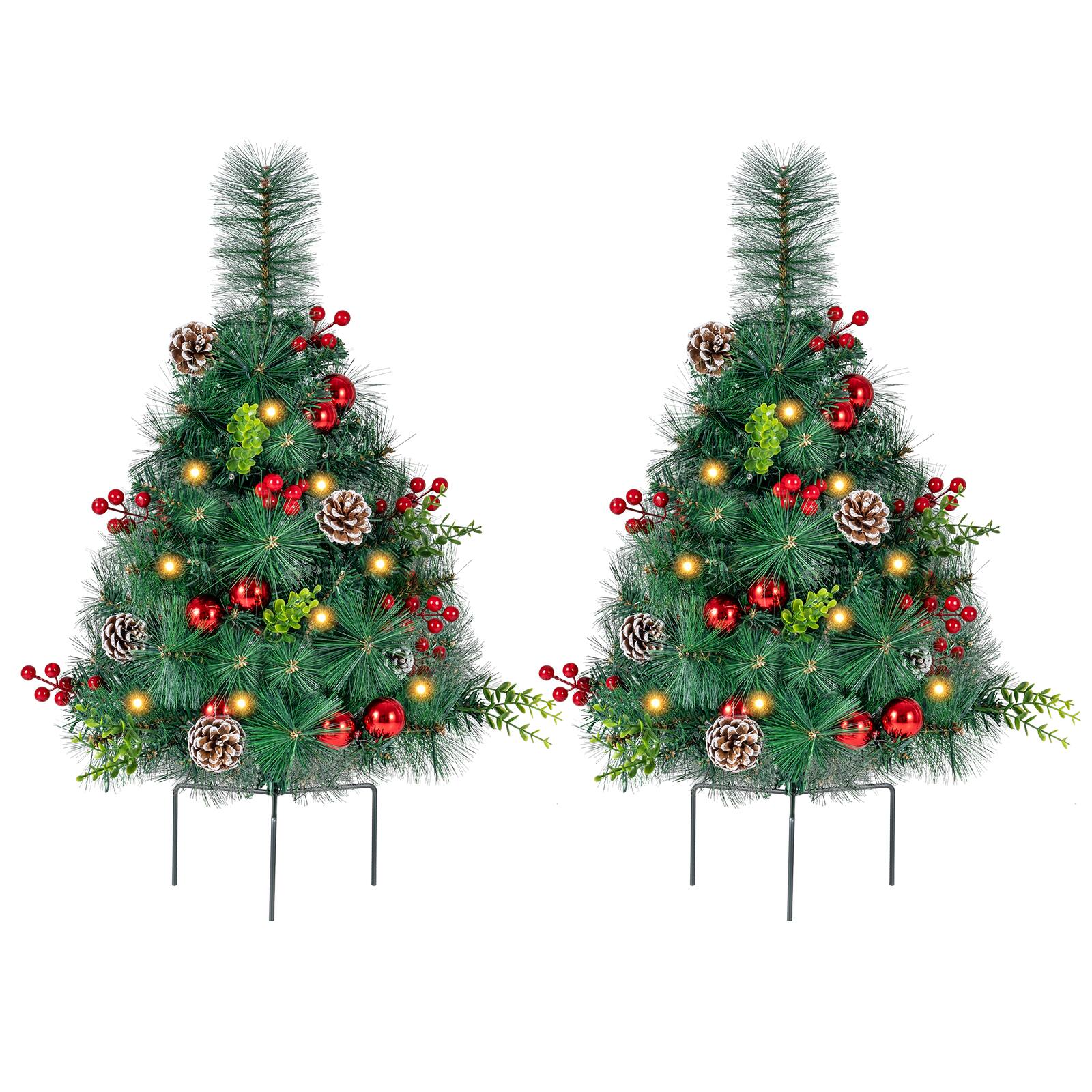 Alt View 9. Costway - Costway Set of 2 25 Inch Pre-Lit Pathway Christmas Tree Battery Operated - Green.