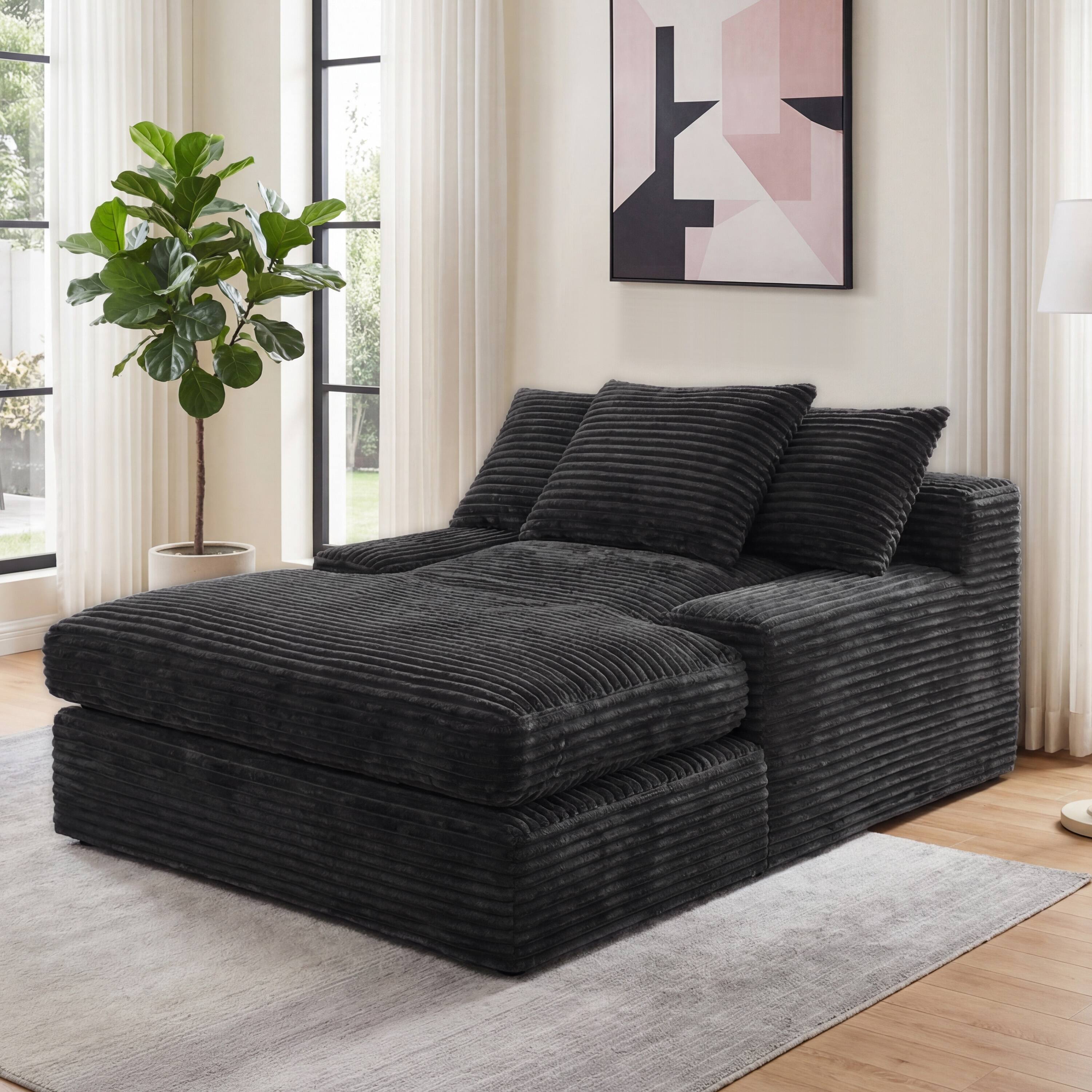 Angle. Vipbear - 69" Oversized Boneless Chaise Lounge Chair, Cloud Sleeper Sofa Couch for Living Room Apartments - Black.