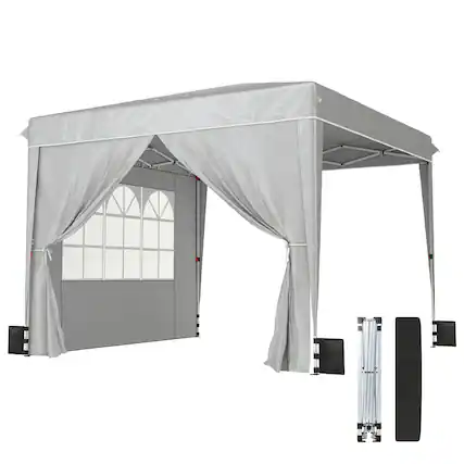 Front. Outsunny - 10 x 10 ft Pop Up Canopy Tent with Sidewalls, UPF50+ Outdoor Portable Instant Canopy Shelter with Carry Bag, Sandbags.