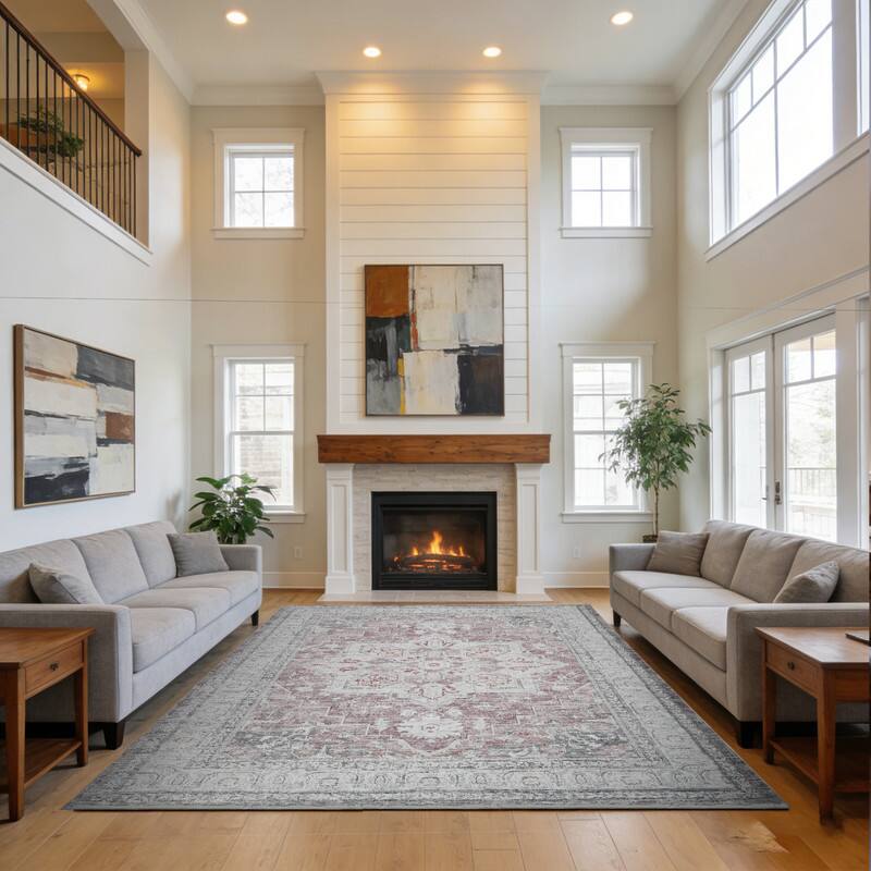 Left. RYHNUYNE - 8x10 Area Rugs Living Room Rug Washable Vintage Boho Rug No Slip Stain Resistant Soft Carpet Indoor Floor Floral Carpets - Painting.