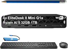 HP - Upgraded - EliteDesk 8 Mini G1a Business Desktop - AMD Ryzen AI 5 Pro 340 - Radeon 840M - 32GB RAM - 1TB SSD - Win11Pro