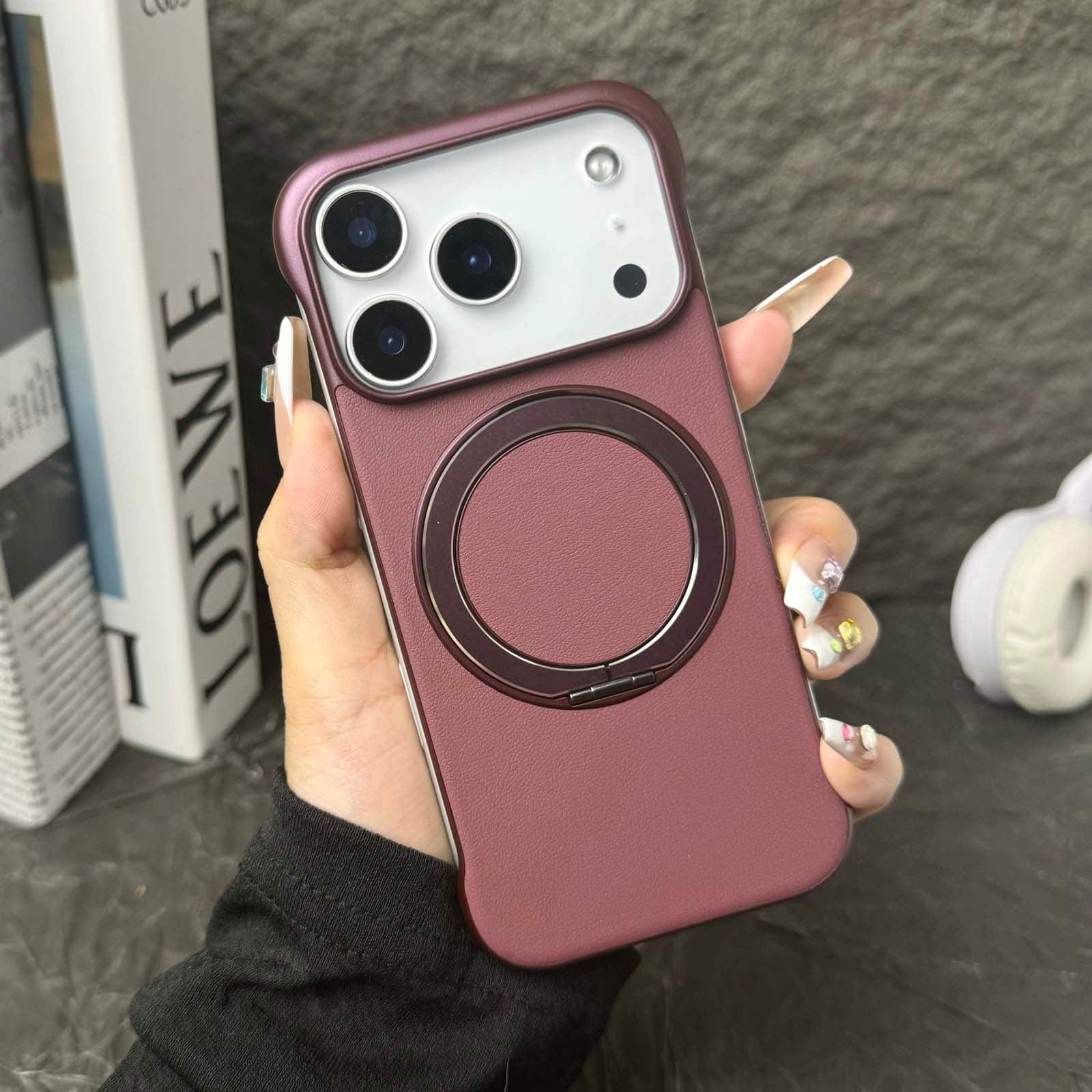 Dteck - Frameless Slim Phone Case for Apple iPhone 17 Pro Max Built-in Ring Stand, Magnetic Rugged Shockproof Hard PC Back Cover - Winered price history on PriceWatchPro