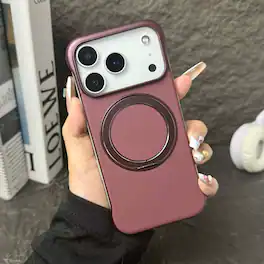 Dteck - Frameless Slim Phone Case for Apple iPhone 17 Pro Max Built-in Ring Stand, Magnetic Rugged Shockproof Hard PC Back Cover - Winered