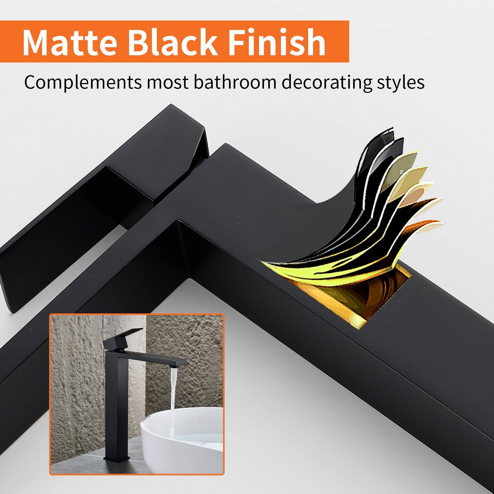 Matte Black Finish  
Complements most bathroom decorating styles