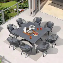PURPLE LEAF - 7/9/11 Pieces Patio Dining Set Wicker Outdoor Furniture Table and Chairs Set for Garden Grey-Finish Aluminum Frame Set - Grey-Square-9 Pcs