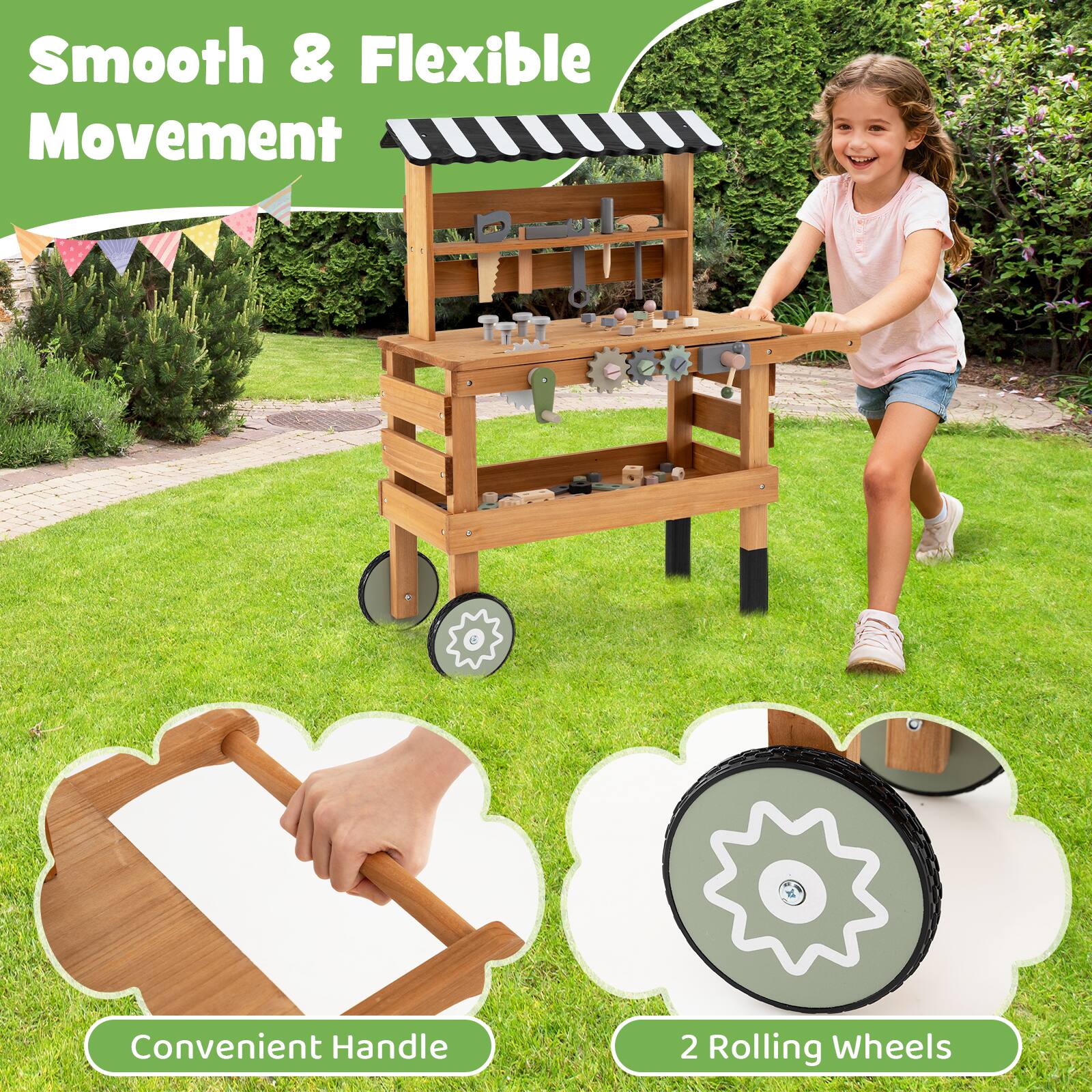 Smooth & Flexible Movement  
Convenient Handle  
2 Rolling Wheels