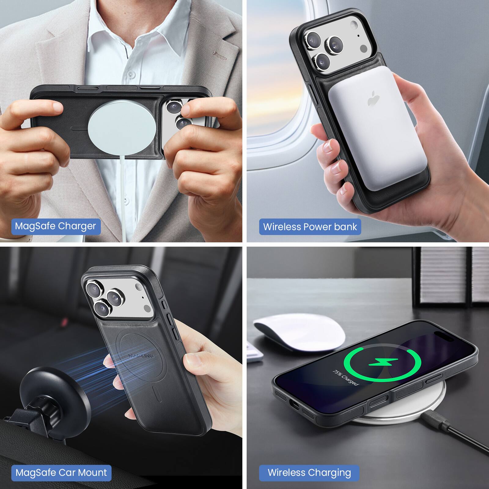 MagSafe Charger  
Wireless Power bank  
MagSafe Car Mount  
Wireless Charging