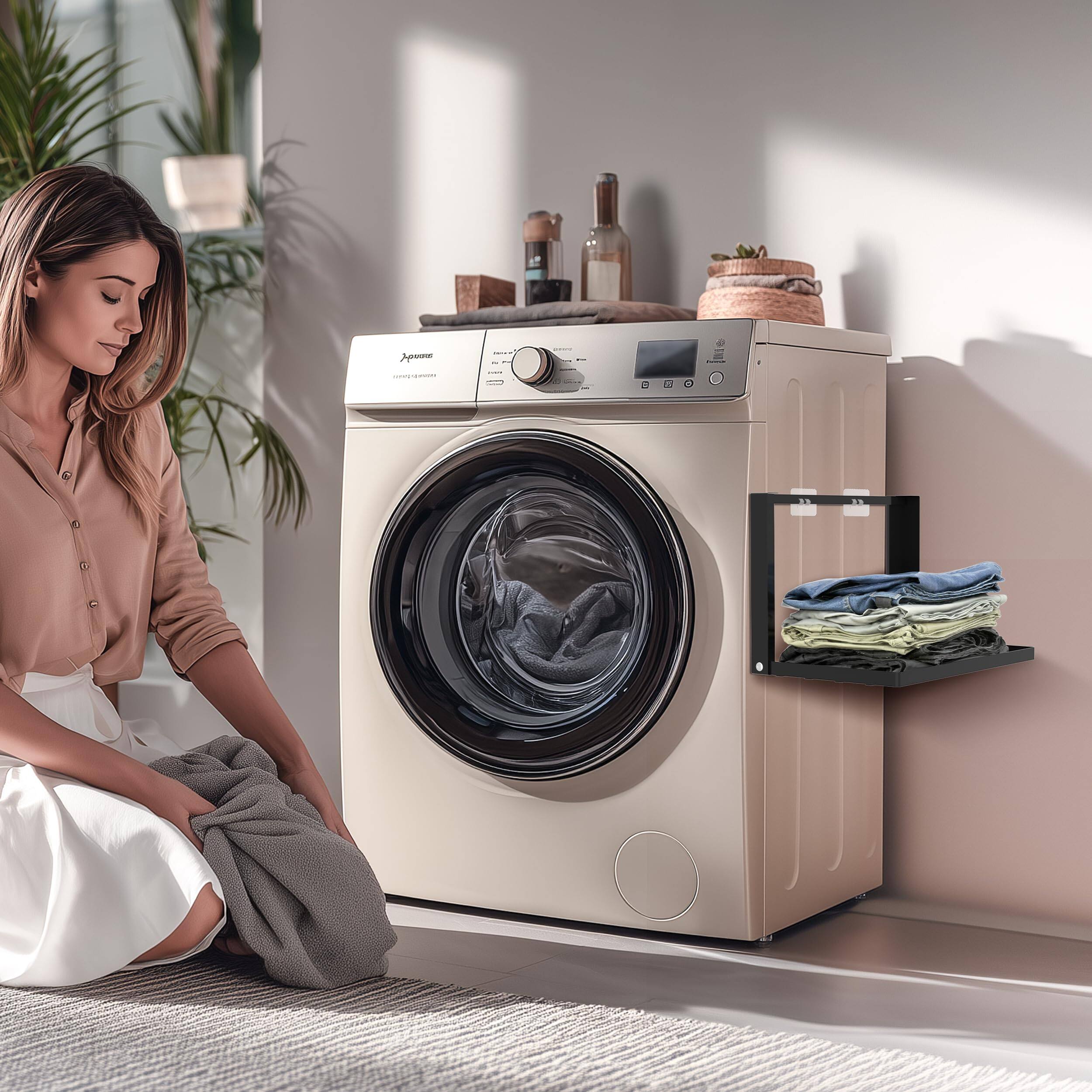 Alt View 5. Dazzling Pops - Adhesive Folding Laundry Shelf for Washer Dryer Side - No-Drill Strong Hold Storage Rack - Damage-Free -S... - Black.