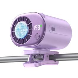 PRIMEPLUS - Clip-On Portable Fan with Ice Cooling, 20000 RPM Rechargeable Turbo Fan, 360° Rotating Clip for Stroller, Travel Gift - Purple