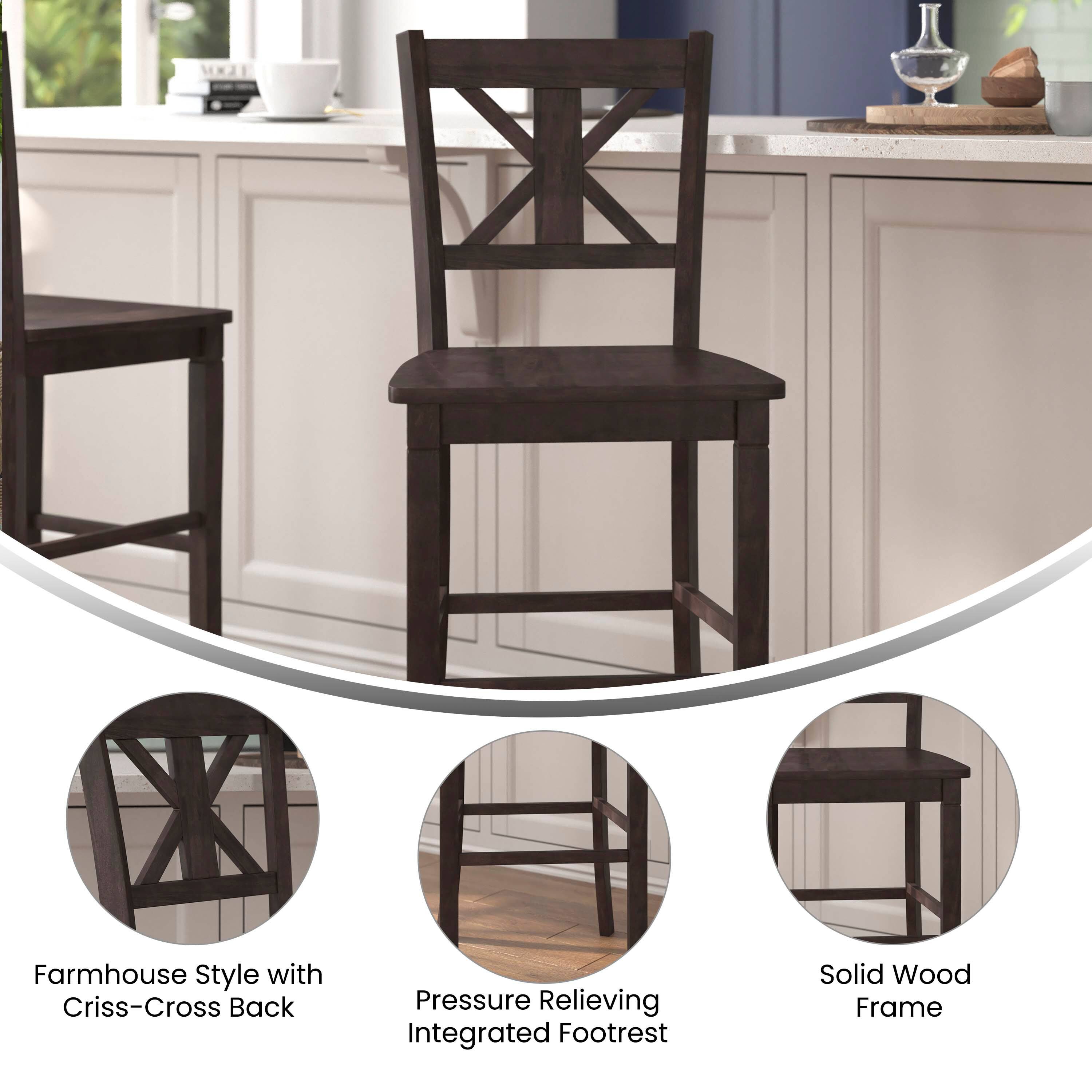 Farmhouse Style with Criss-Cross Back  
Pressure Relieving Integrated Footrest  
Solid Wood Frame
