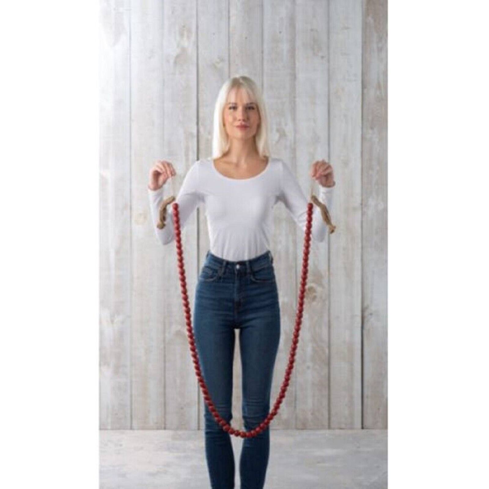 Left. Ganz - Ganz Oversized Red Wood Beaded Garland Strand 80 Inches Long - Red.