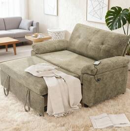 Dyonery - 3 in 1 Convertible Sleeper Sofa Bed, Pull Out Couch Bed with USB Ports, Reclining Backrest, Side Pockets - Green