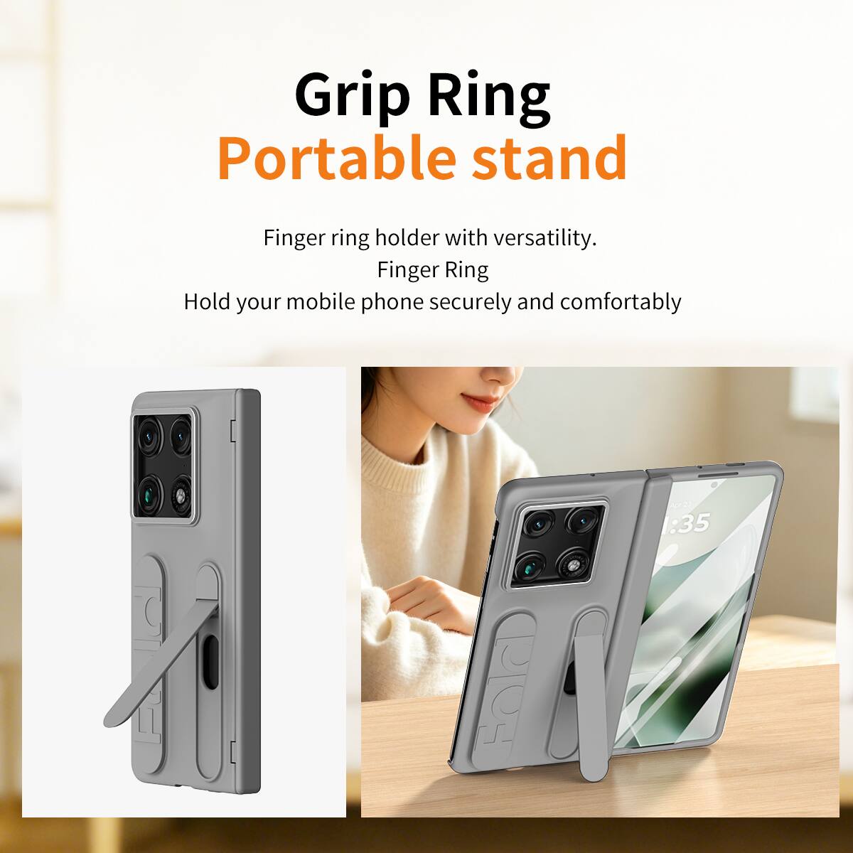 Grip Ring Portable stand

Finger ring holder with versatility. Finger Ring Hold your mobile phone securely and comfortably

A2: 35