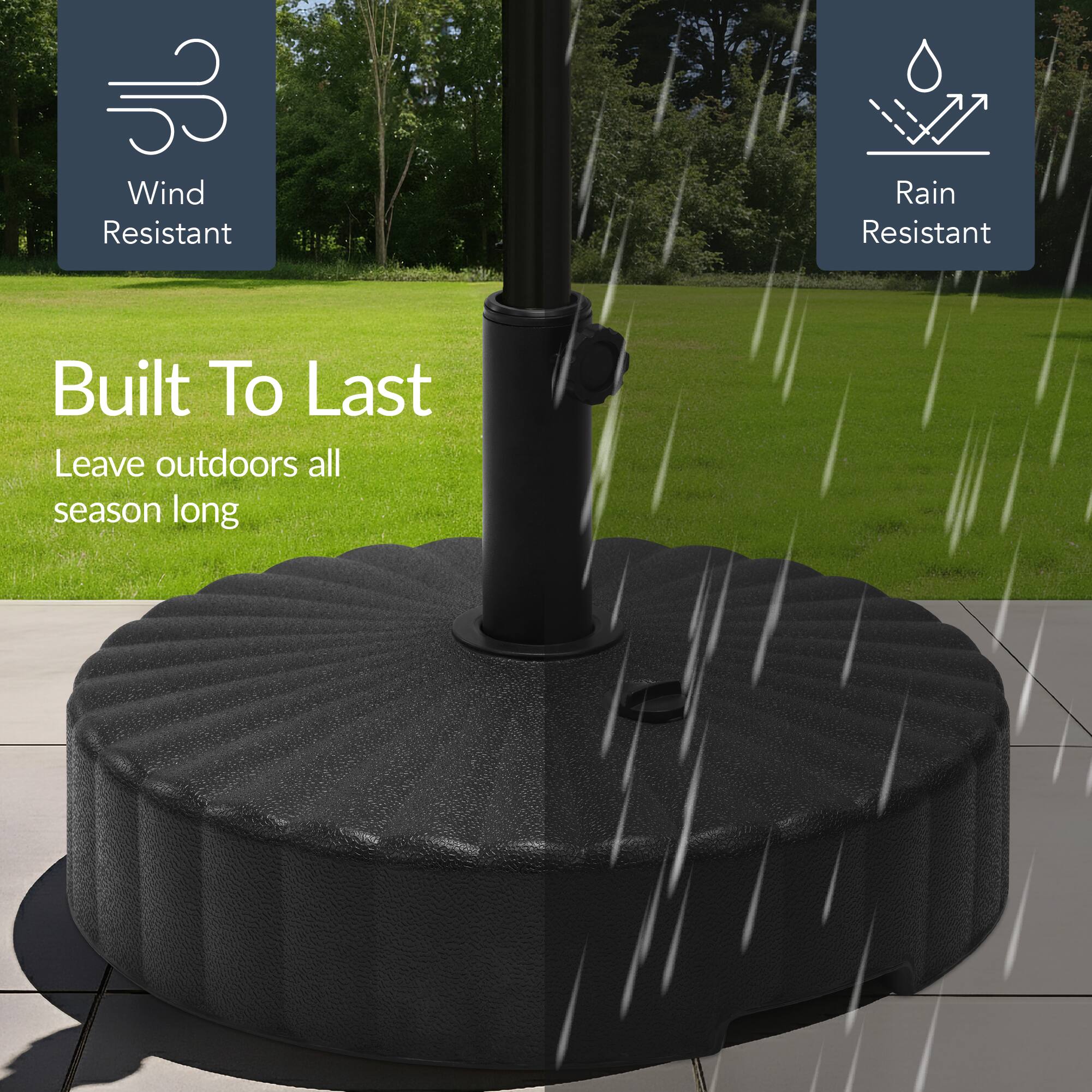 Wind Resistant  
Rain Resistant  
Built To Last  
Leave outdoors all season long