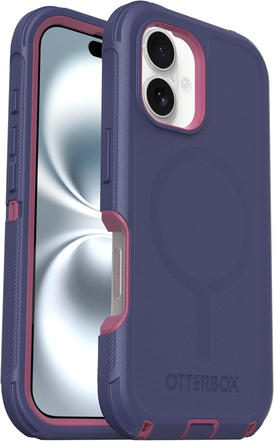 Alt View 3. OtterBox - OtterBox iPhone 16 (Only) - Defender Series Case - Holster Clip Included - Built-in Magnets - Rugged & Durable - Regatta Rose (Purple & Pink).