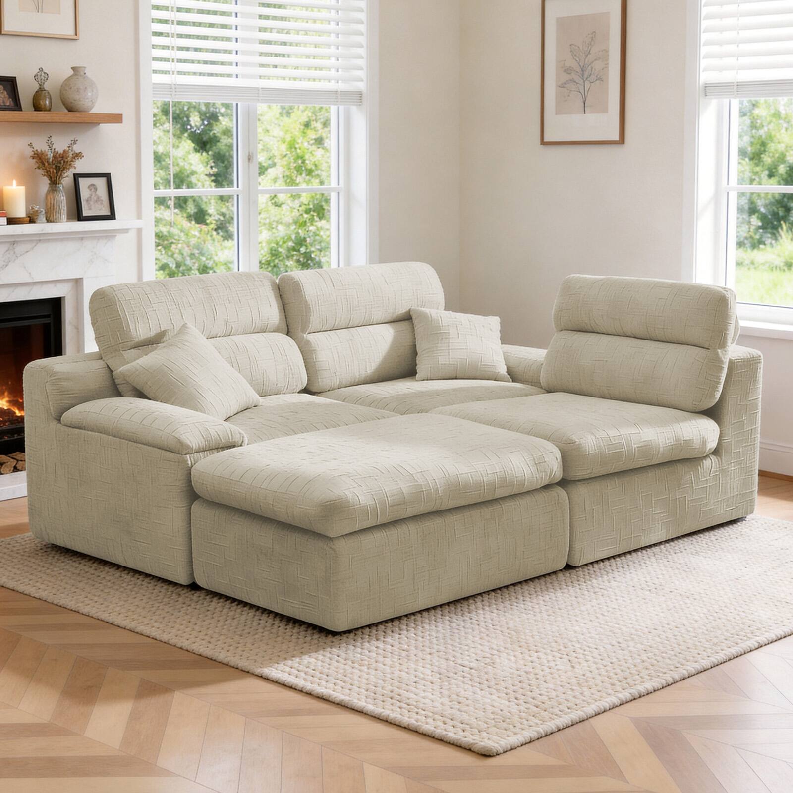 Left. Anysun - L-Shape Chenille Corner Chaise Sofa with High Backrest - Compressed Sponge, No Assembly for Living Room & Apartment - Greenish Gray.