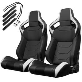 LOVMOR - 2-Piece Universal Bucket Racing Seat Set with Dual Lock Sliders, 90 to 180 Recline, Brackets Not Included - White