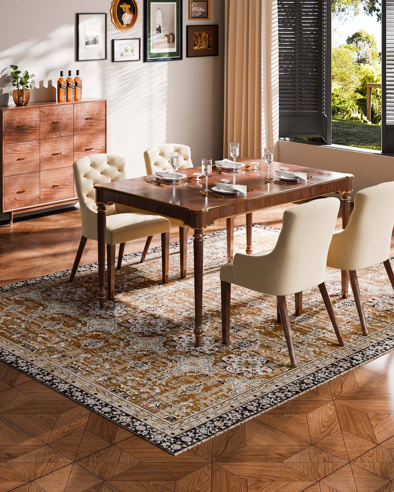 Alt View 1. VEVOR - Area Rug, 8 x 10 ft Large Washable Rug, Non-Slip and Tear-Resistant Soft Carpet, Pet & Child Friendly Vintage Area Rugs - Brown Green.