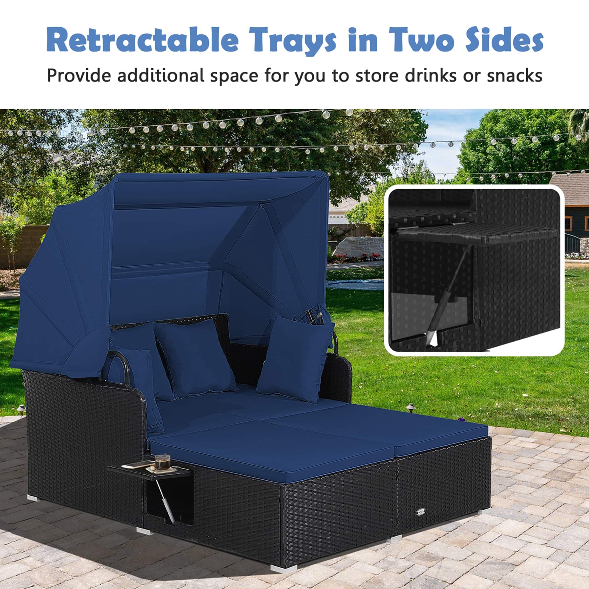 Retractable Trays in Two Sides Provide additional space for you to store drinks or snacks.