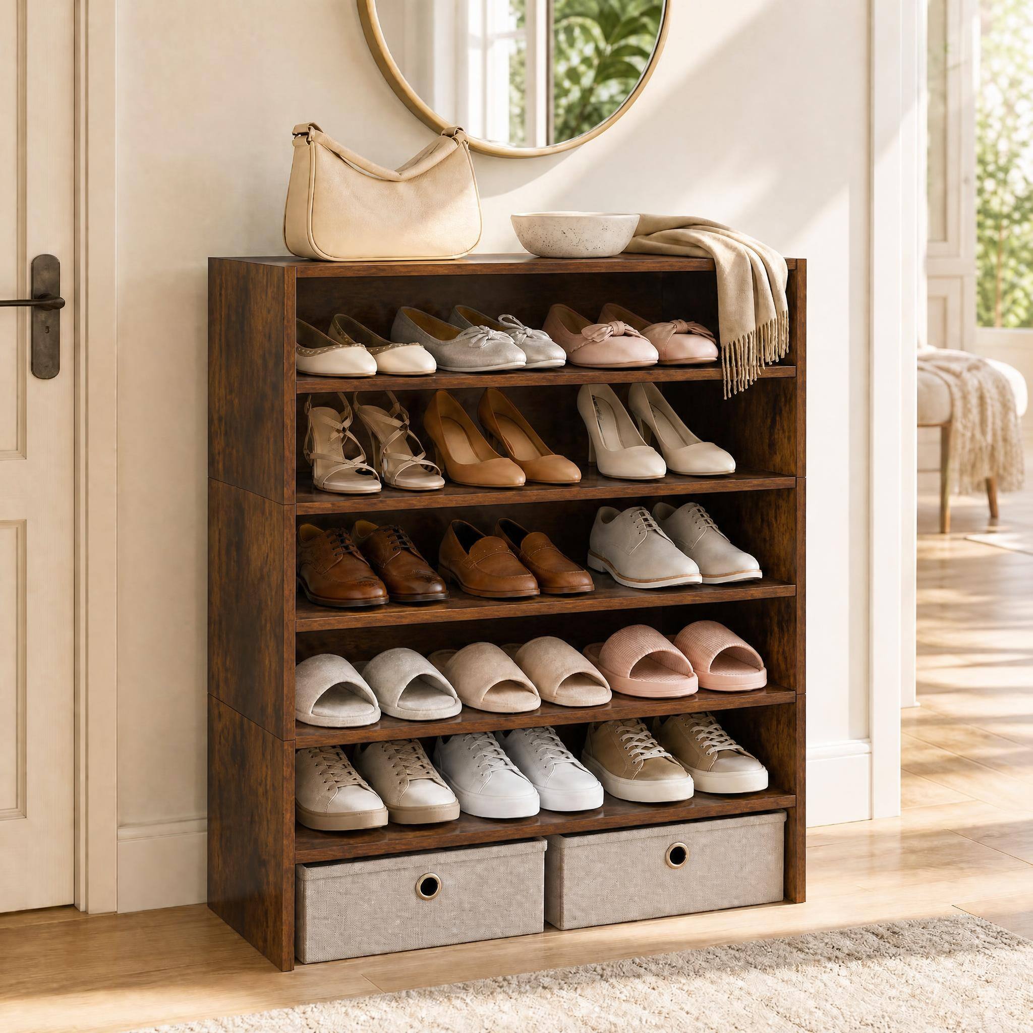 Alt View 4. Costway - Costway 6 PCS Stackable Shoe Rack 31-Inch Horizontal Organizer 2-tier StorageShelf - Rustic Brown.