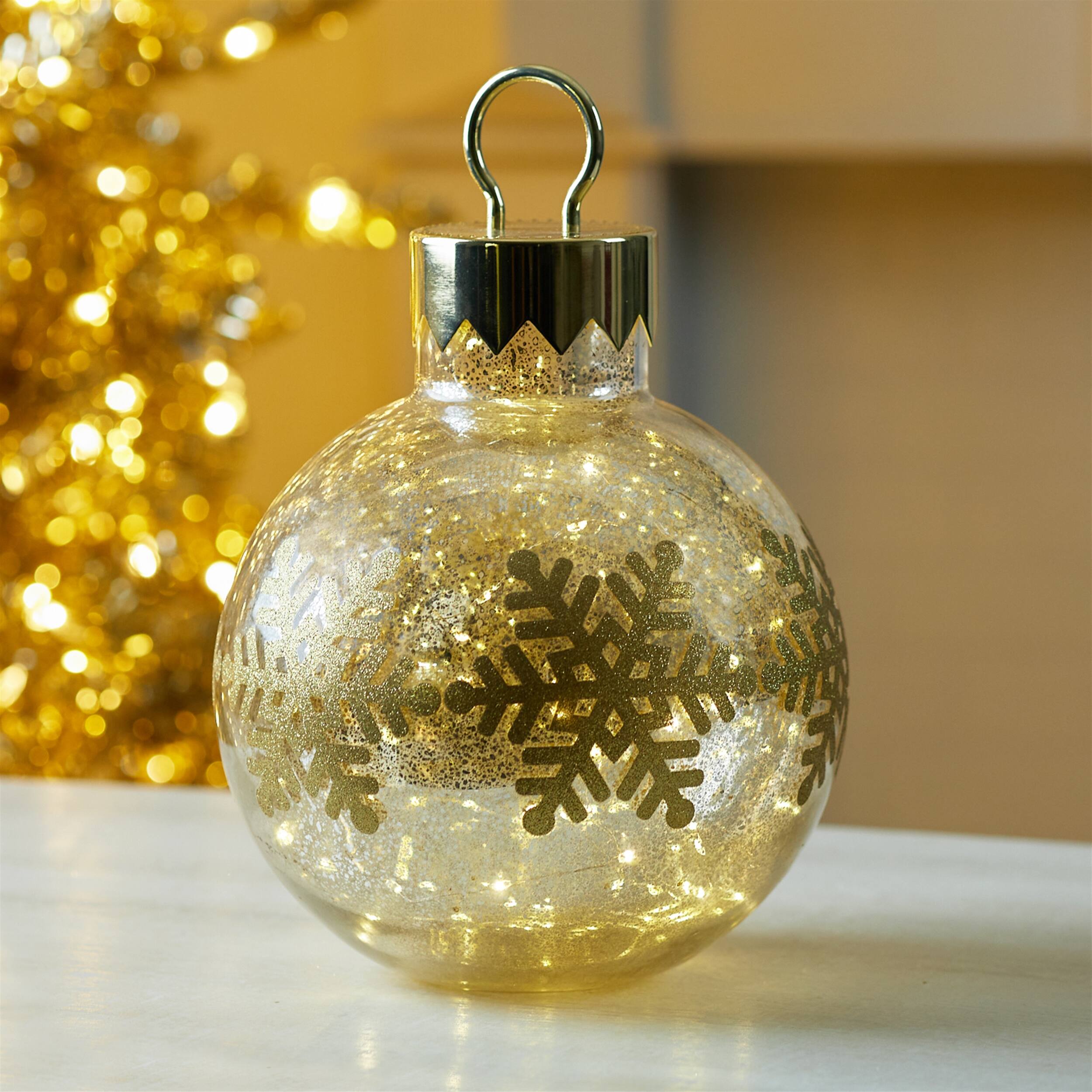 Left. BreeBe - LED Mercury Glass Ornament 13"H - Gold.