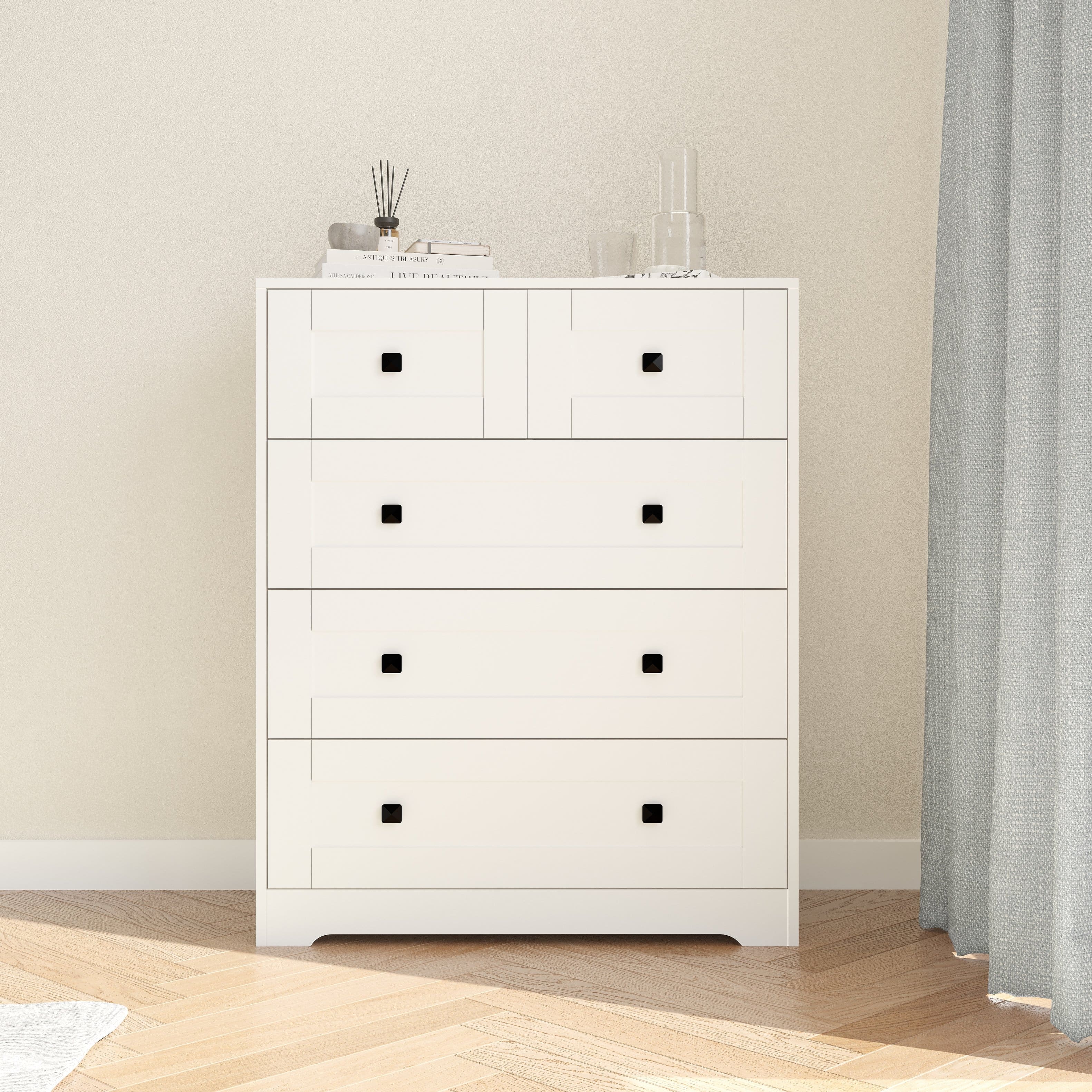TinyHomie - Chest Of Drawer with 5 drawers white color farm door - Ancient White