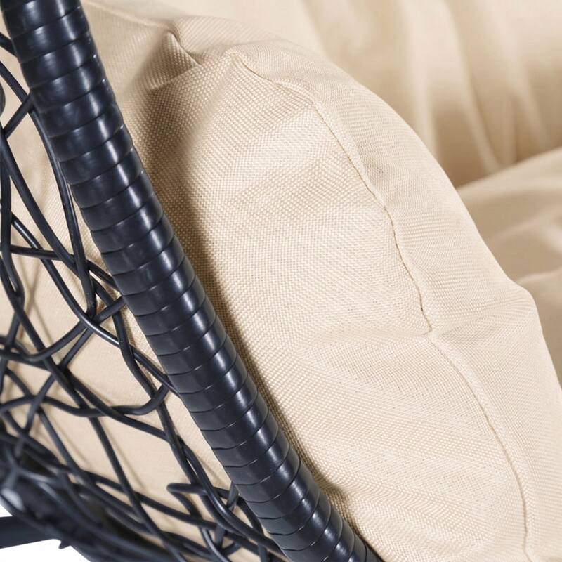 Alt View 2. LeisureMod - Recluse Modern Wicker Teardrop Hanging Egg Chair with Stand - Outdoor Indoor Swing Chair & Cushion - Cream.
