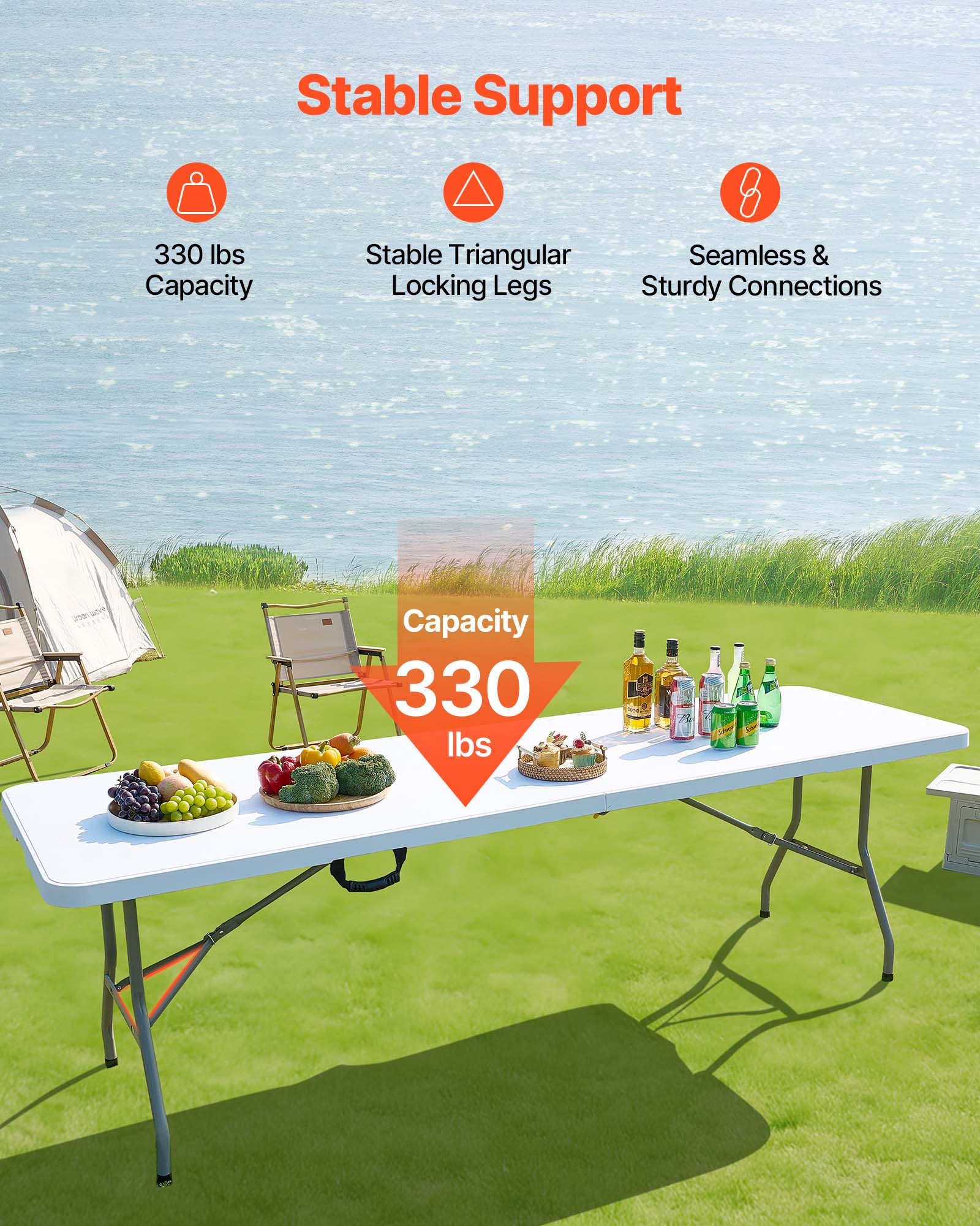 Stable Support

- 330 lbs Capacity
- Stable Triangular Locking Legs
- Seamless & Sturdy Connections

Capacity 330 lbs