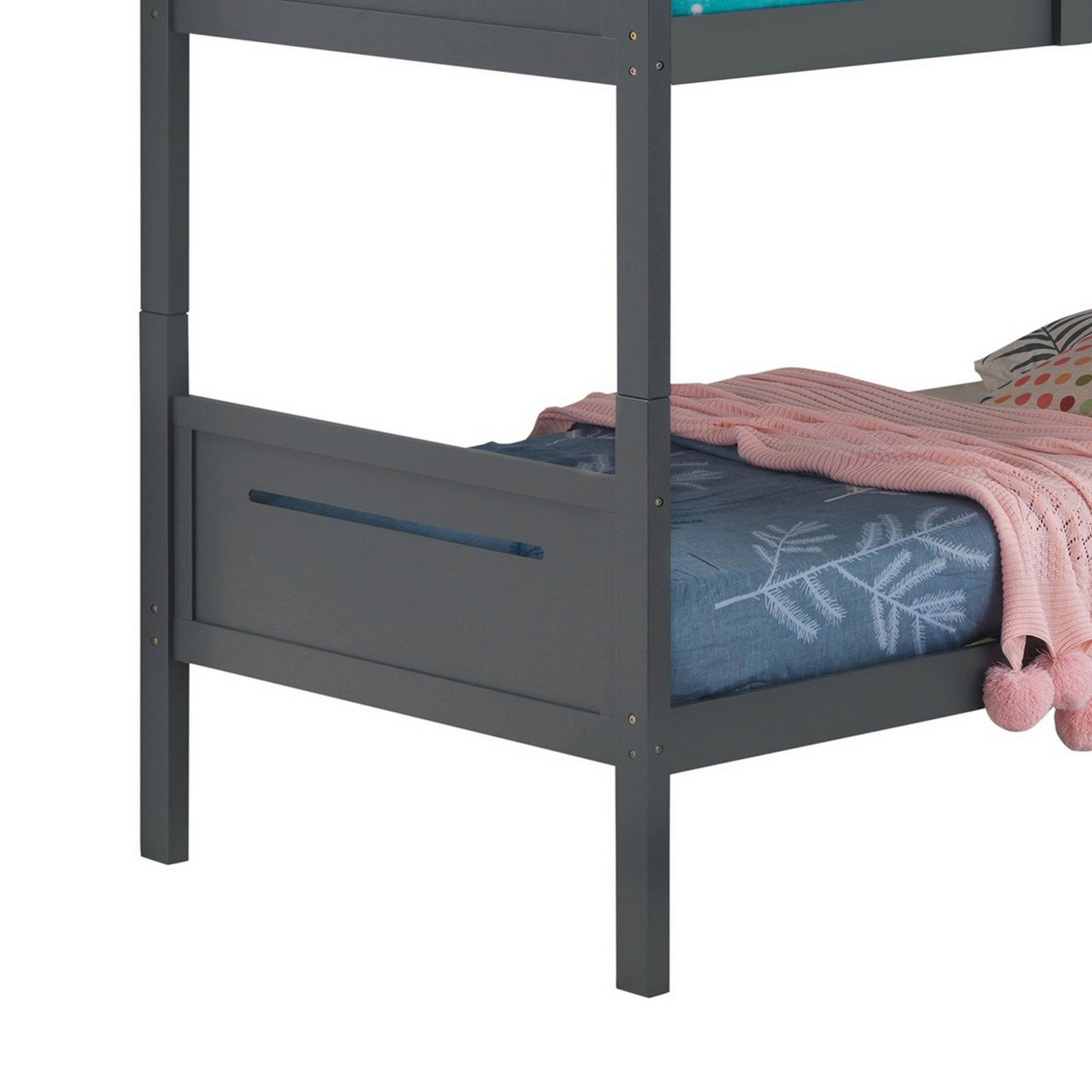 Alt View 3. Manhattan Lane - Amey Twin over Twin Bunk Bed, Guard Rails, Attached Ladder, Gray Wood - Gray.