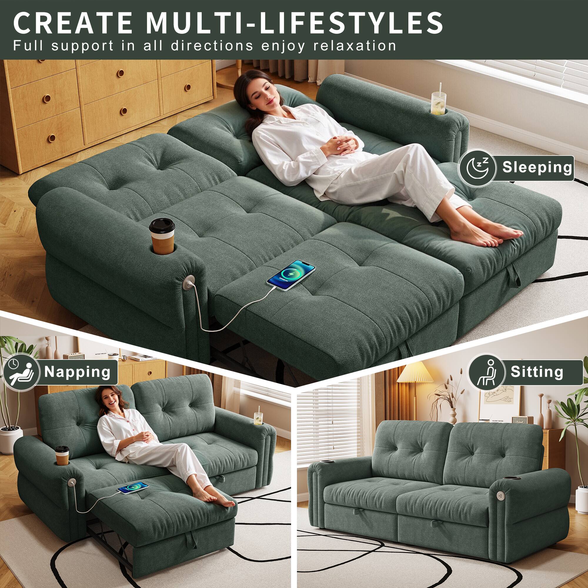 CREATE MULTI-LIFESTYLES  
Full support in all directions enjoy relaxation  

Sleeping  
Napping  
Sitting