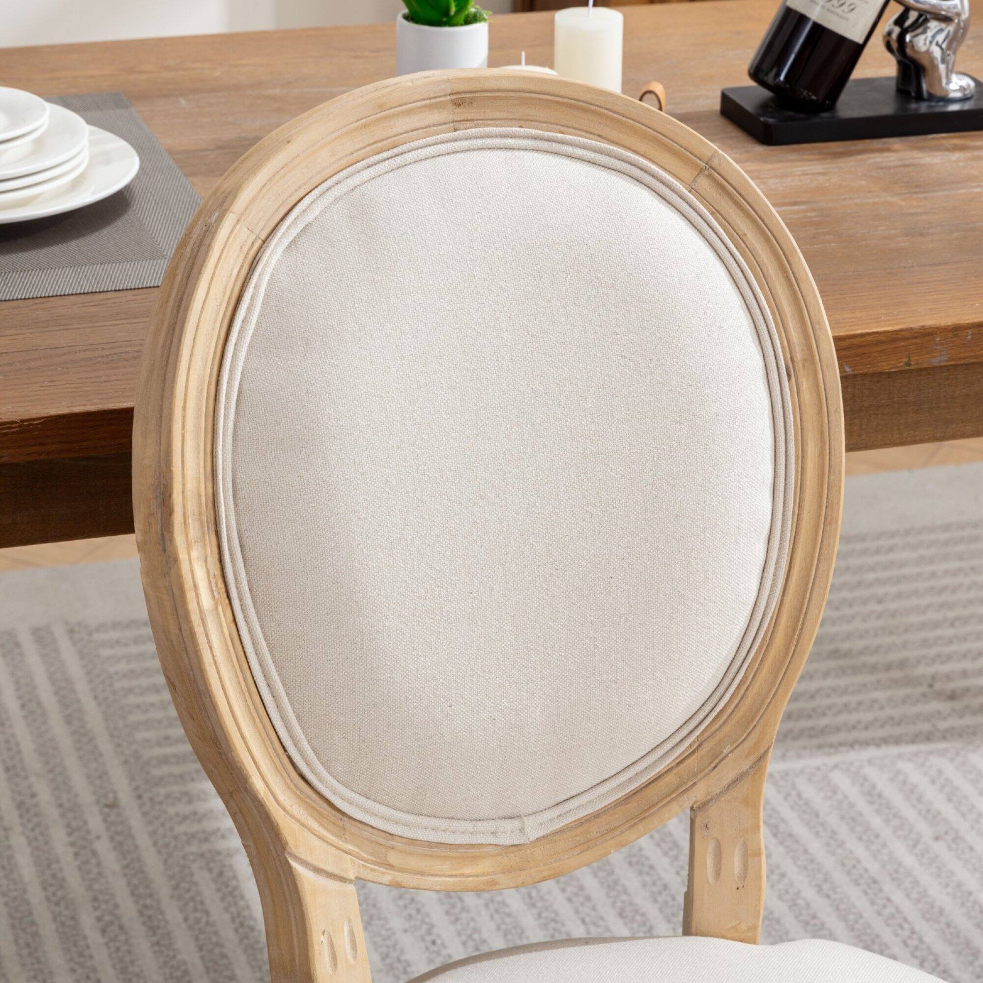 Alt View 4. GOODSILO - French Style Solid Wood Frame Dining Chairs with Linen Fabric Upholstery, Set of 2 - Beige.