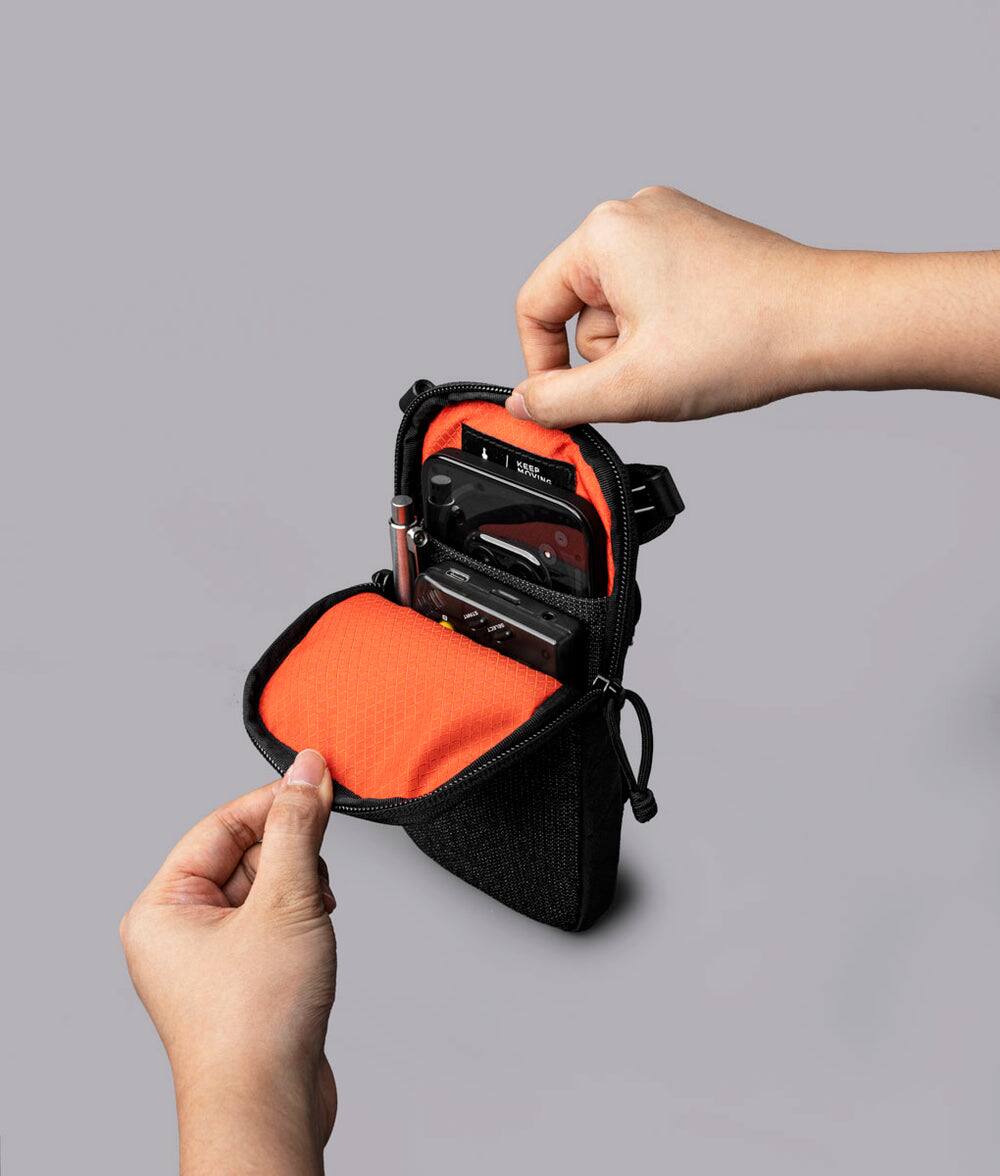 Alt View 3. ALPAKA - Modular Shoulder Pocket Slim Phone Sling Bag, Crossbody Pouch with Card Sleeve, Belt/Bag Attachment - Black Ultradyne 100D.