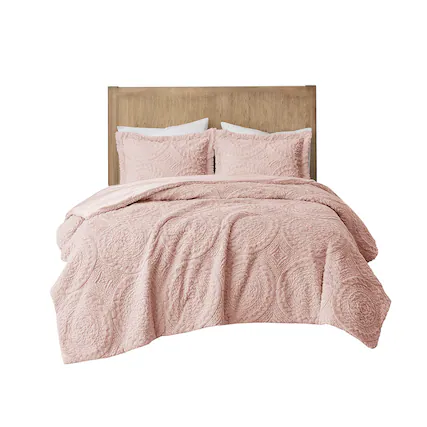 Front. Gracie Mills - Gracie Mills Blum Faux Fur Medallion Comforter Set - Blush.