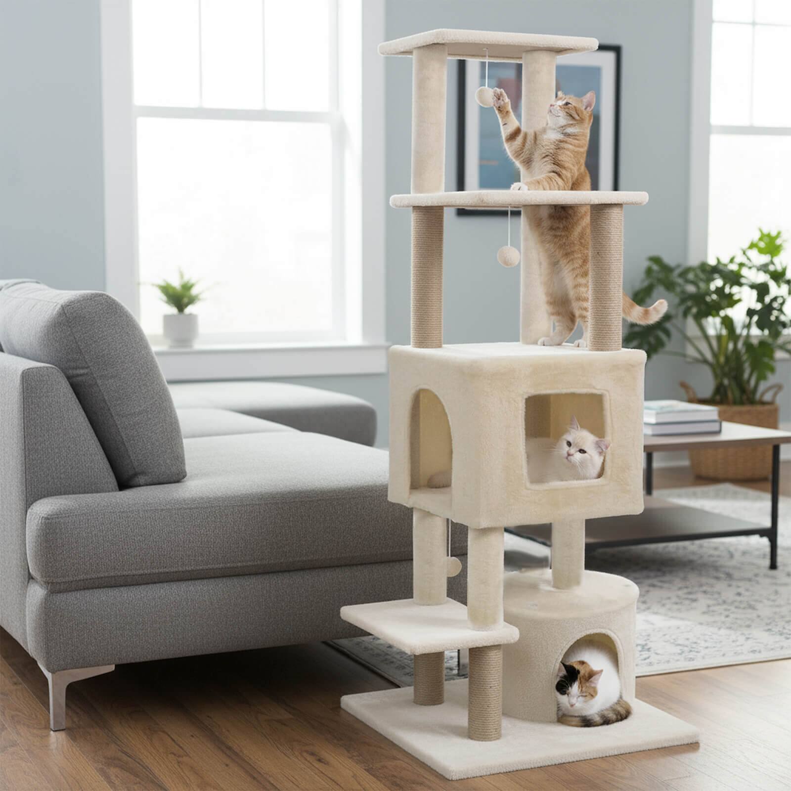 Alt View 3. Costway - Costway 64" Tall Cat Tree with 2 Large Condos, Jute Scratching Posts, Plush Top Perch - HCST11123.