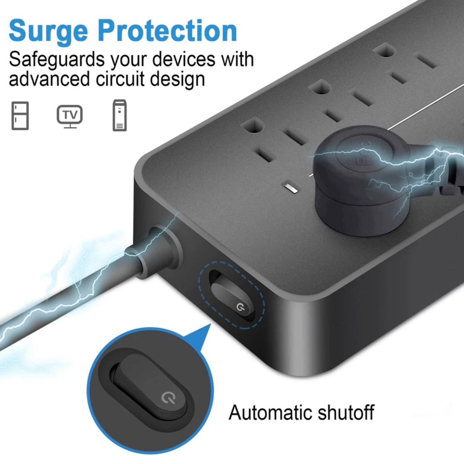 Surge Protection  
Safeguards your devices with advanced circuit design  

Automatic shutoff