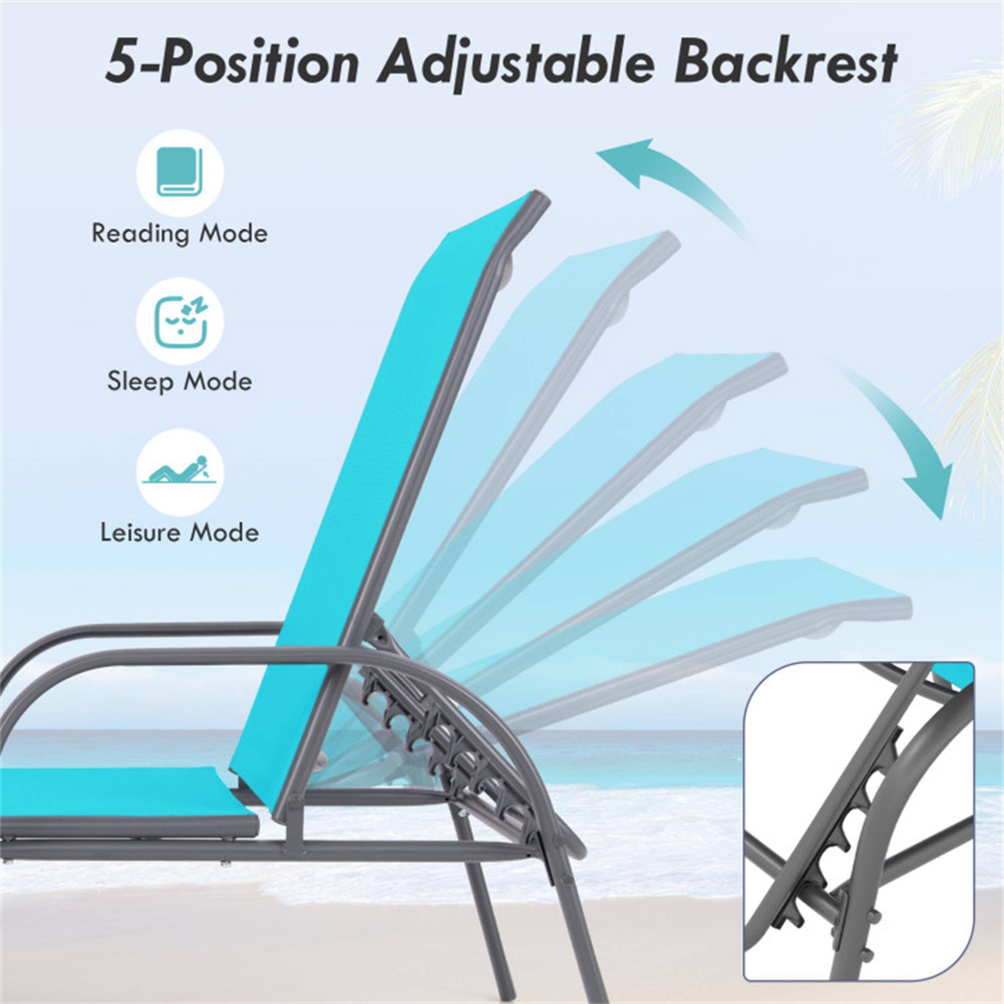 5-Position Adjustable Backrest

- Reading Mode
- Sleep Mode
- Leisure Mode