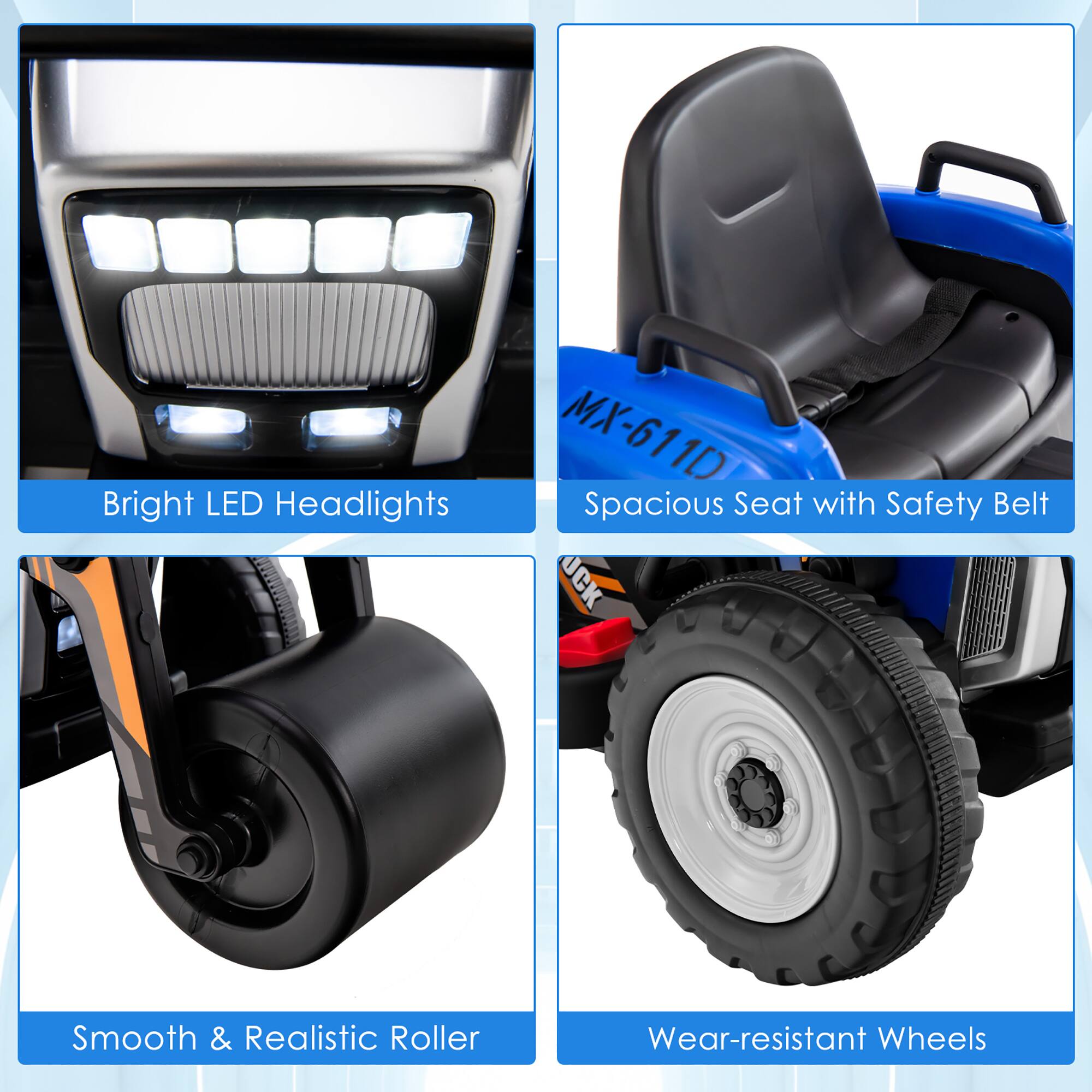 - Bright LED Headlights
- Spacious Seat with Safety Belt
- Smooth & Realistic Roller
- Wear-resistant Wheels