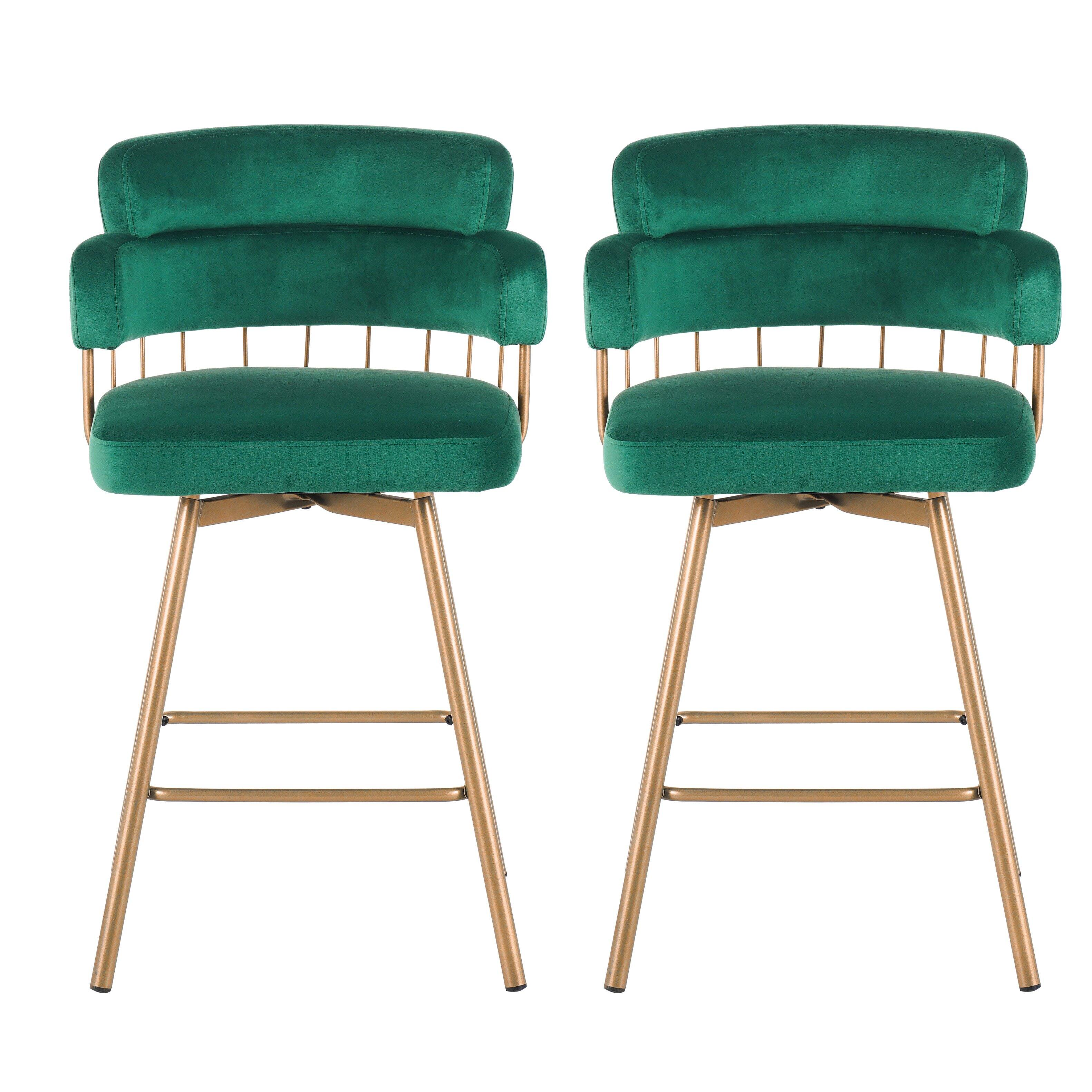 Alt View 6. APRILSOUL - 26 Counter Height Bar Stools Set of 2 180 Swivel Upholstered Backs Metal Legs Kitchen Island Green - Green.