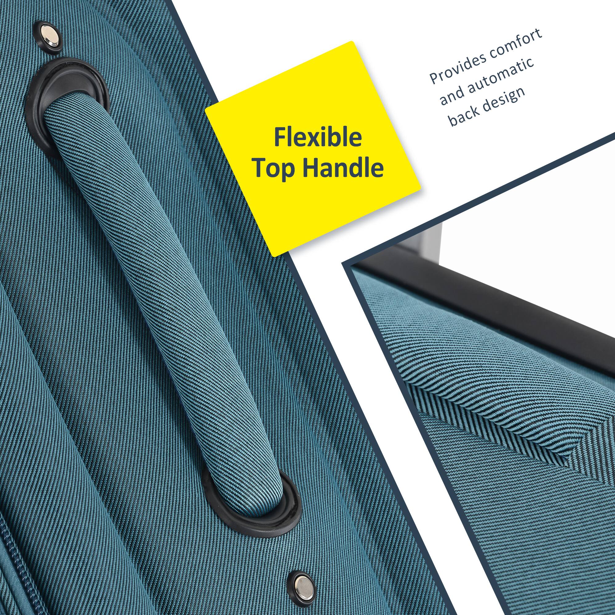Flexible Top Handle  
Provides comfort and automatic back design