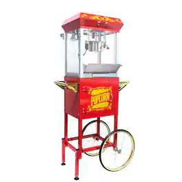 BEARSOLIM - Popcorn Machine with Cart – 8oz Popper with Stainless-steel Kettle, and Old Maids Drawer, Heated Warming Deck - Red