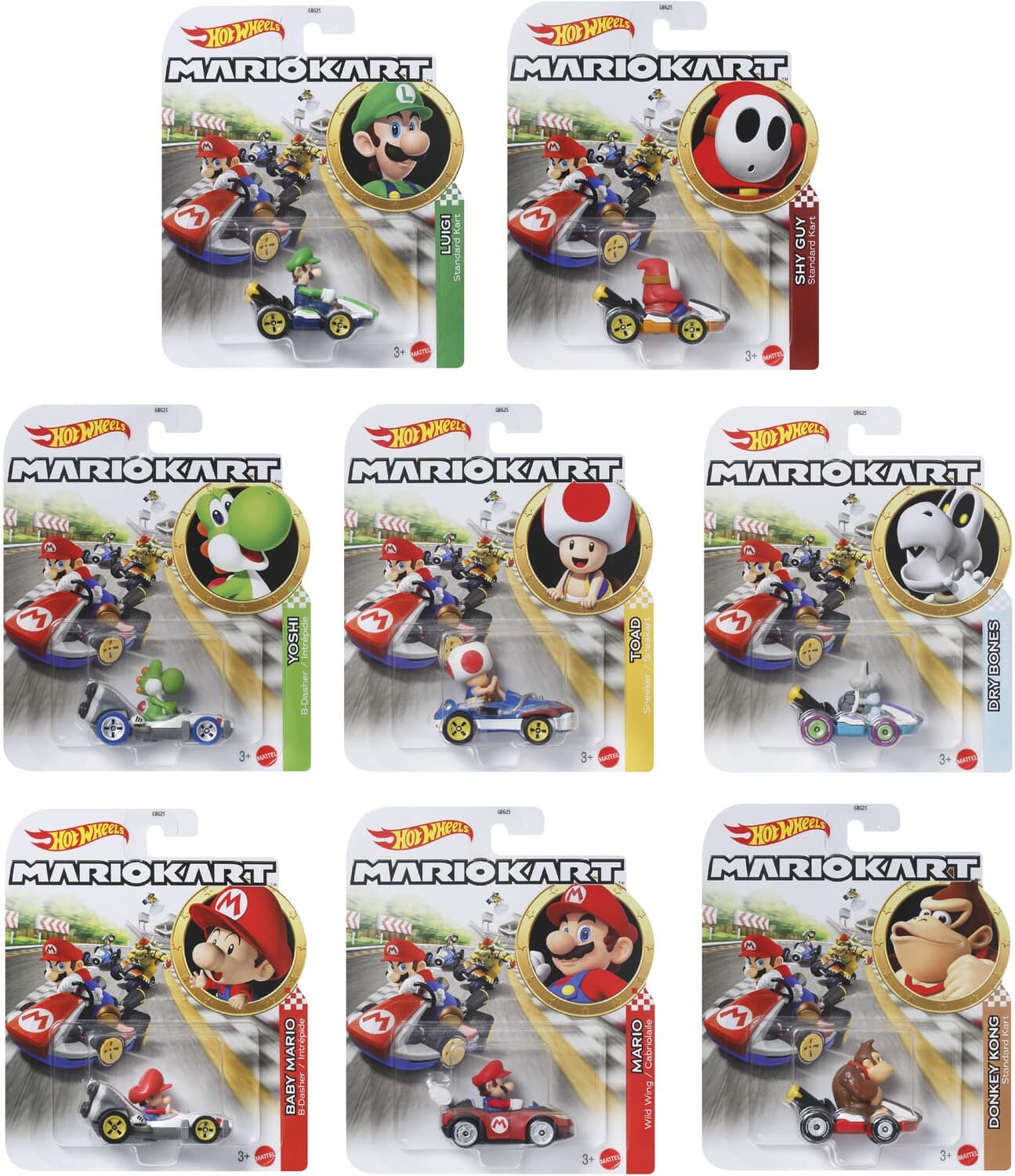 Mattel - Hot Wheels 1:64 Mario Kart 8-Piece B Assortment (Nintendo) - COLLECTIBLES - Multicolor