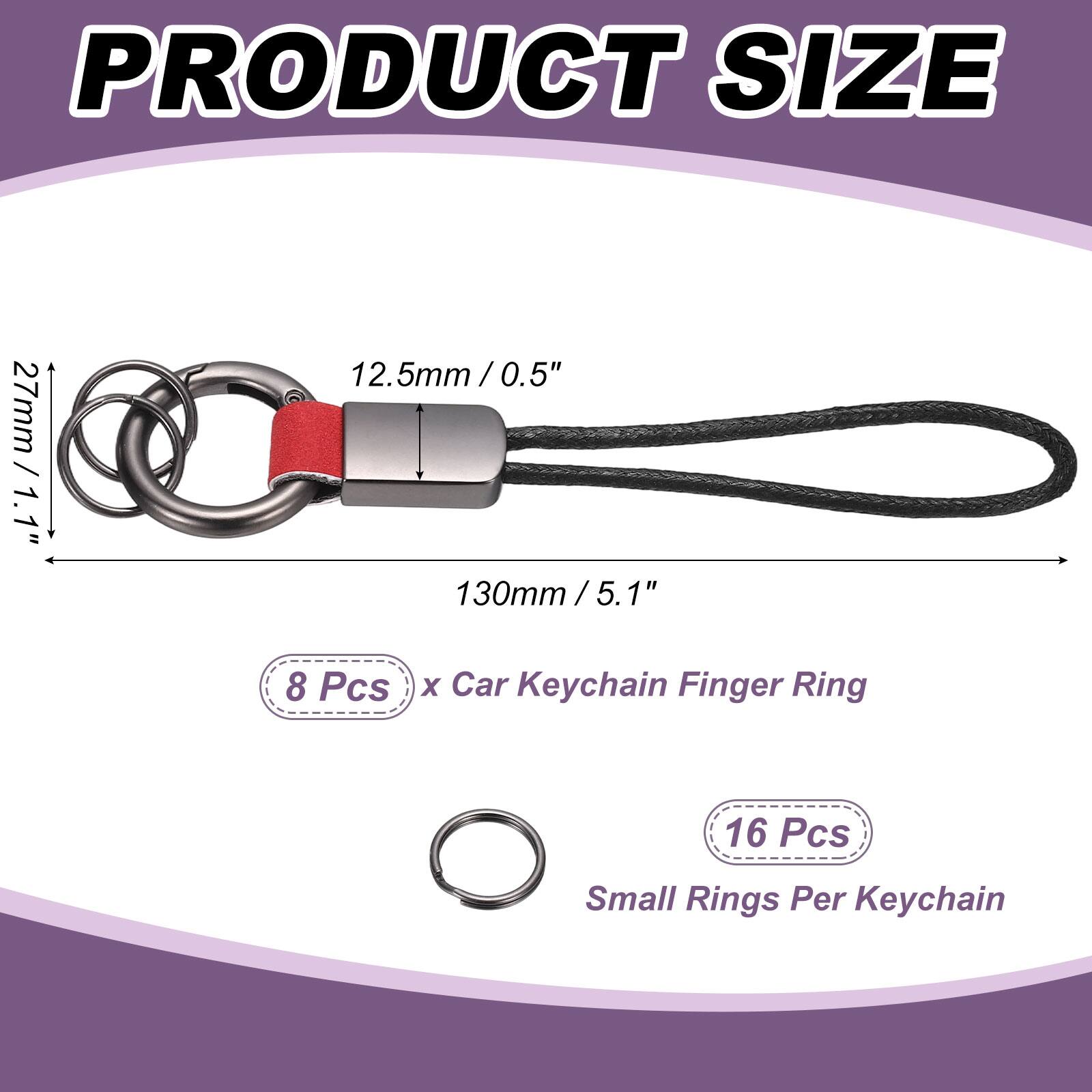 PRODUCT SIZE

27mm / 1.1"  
12.5mm / 0.5"  
130mm / 5.1"  

8 Pcs x Car Keychain Finger Ring  
16 Pcs Small Rings Per Keychain