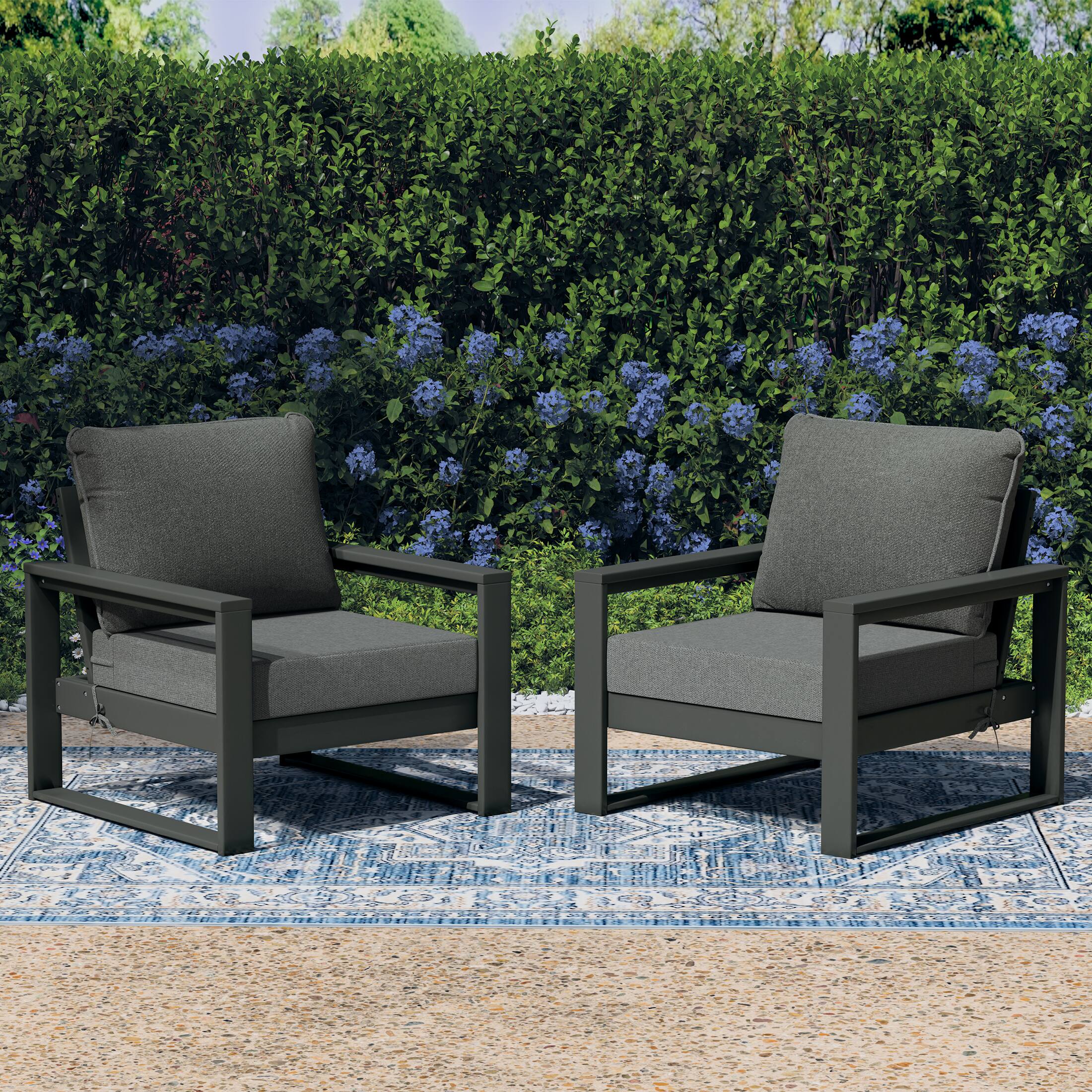 Angle. WestinTrends - WestinTrends Montara Outdoor Modern HDPE Patio Club Chair with Waterproof Deep Seat Cushions (Set of 2) - Grey.