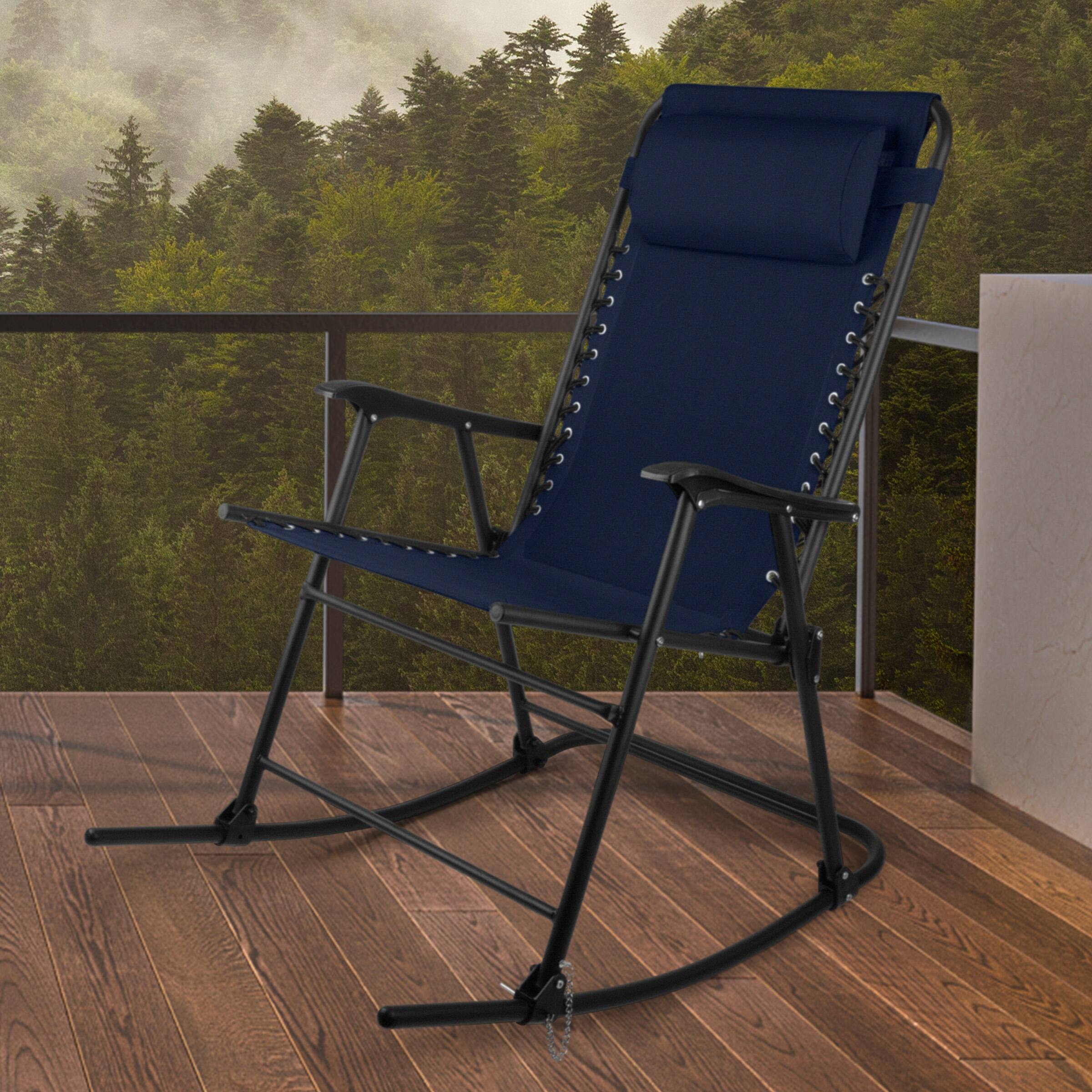 Alt View 5. Lavish Home - Folding Outdoor Rocking Chair - Navy Blue.